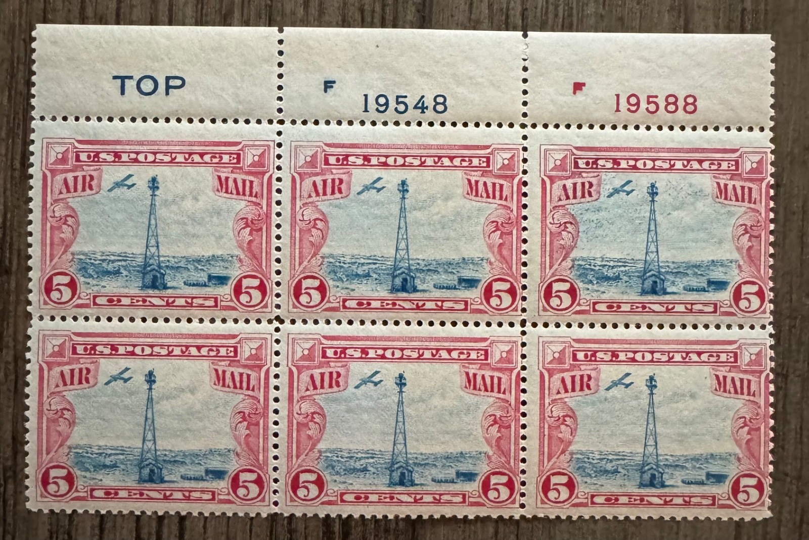 1928 US Airmail 5c Beacon Rocky Mountains Plate Block of 6 Scott C11 | Lot #Z131