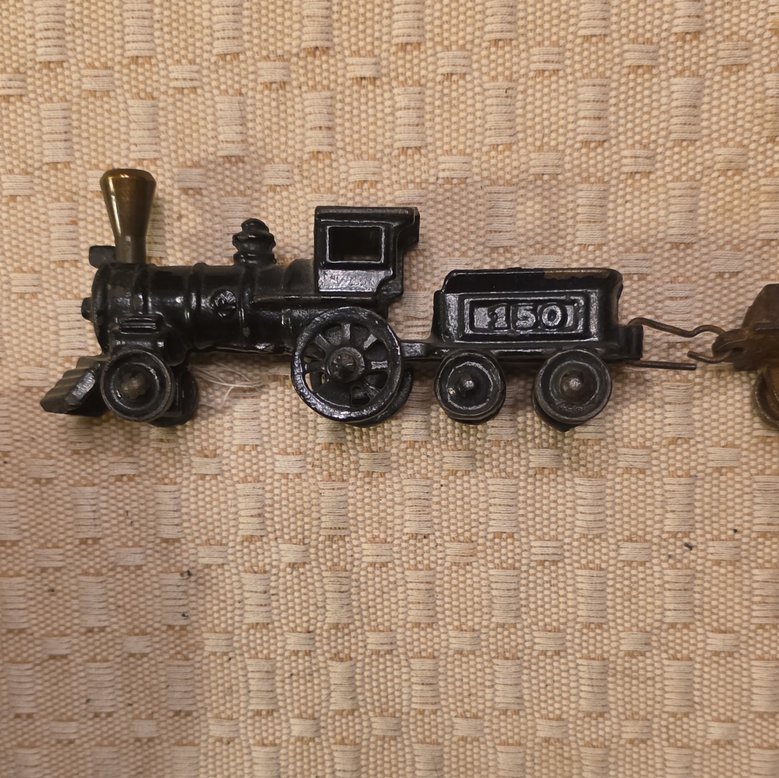 Antique Cast Iron Floor Train Set #150 Locomotive Tender & 2 Gondola Cars Antique Cast Iron Floor Train Set #150 Locomotive Tender & 2 Gondola Cars