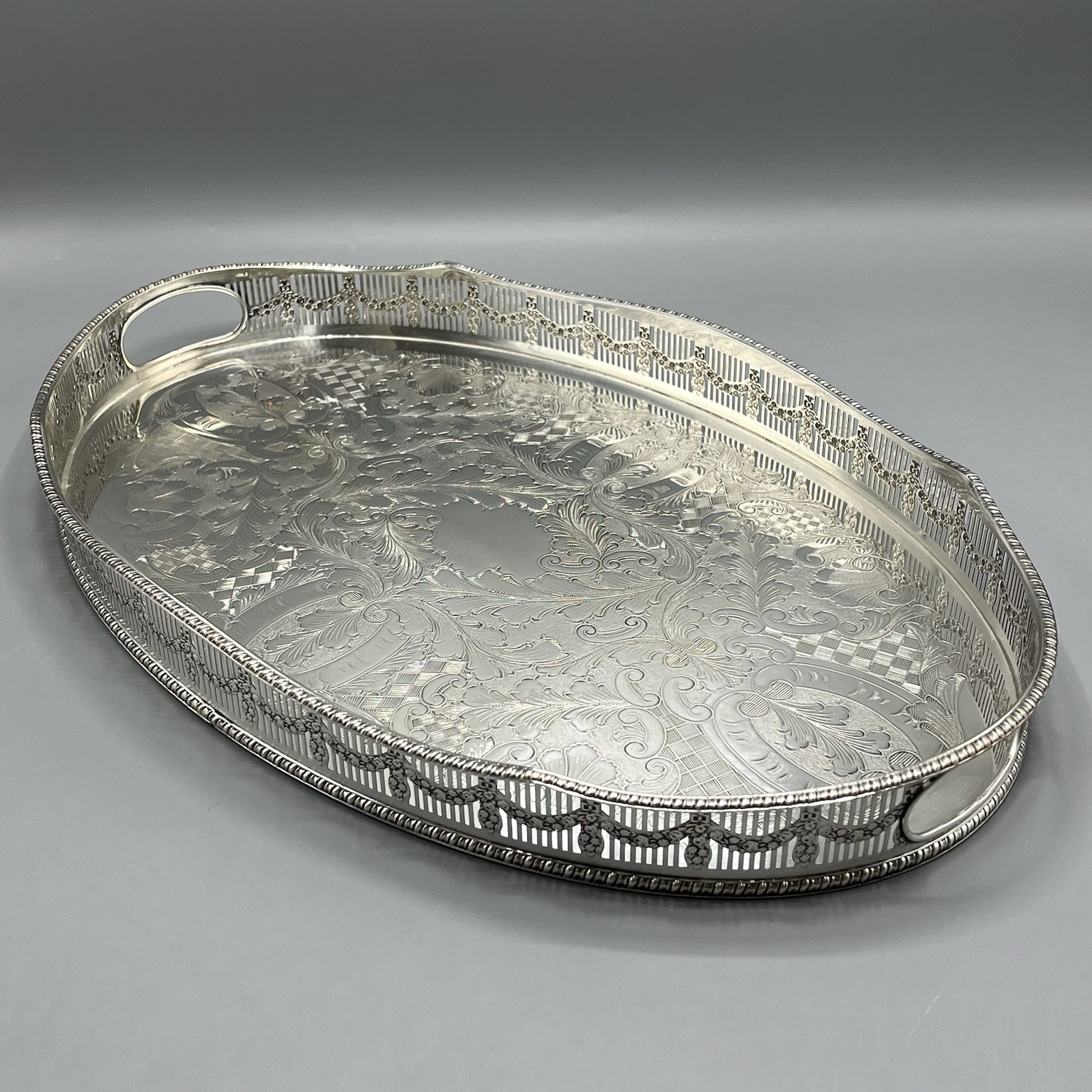 Vintage Silver Plated Gallery Tray Handles Viners Serving Cocktail Drinks Tea