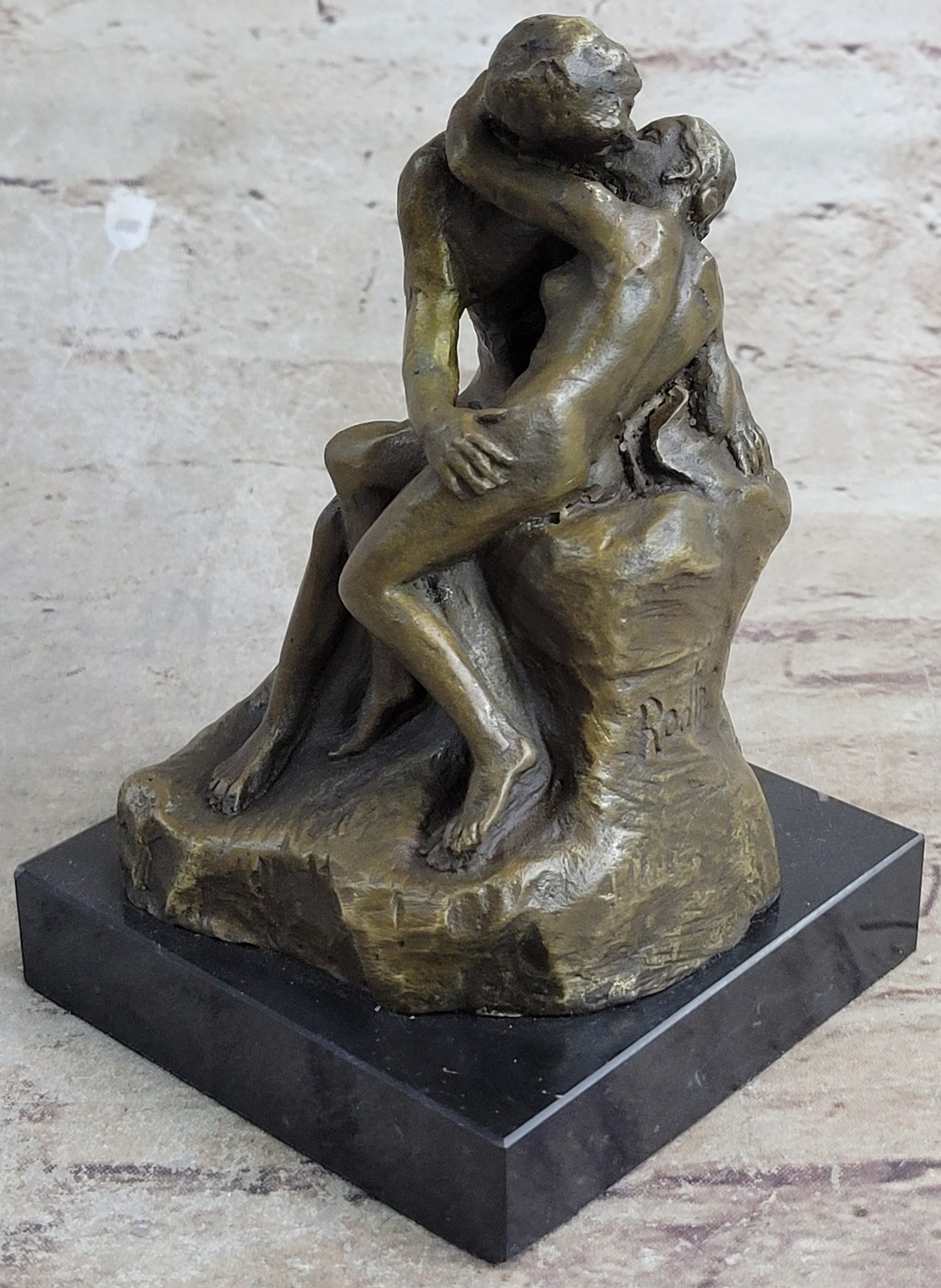 Signed Rodin Kiss Romance Love Lovers Bronze Marble Sculpture Statue Home Decor