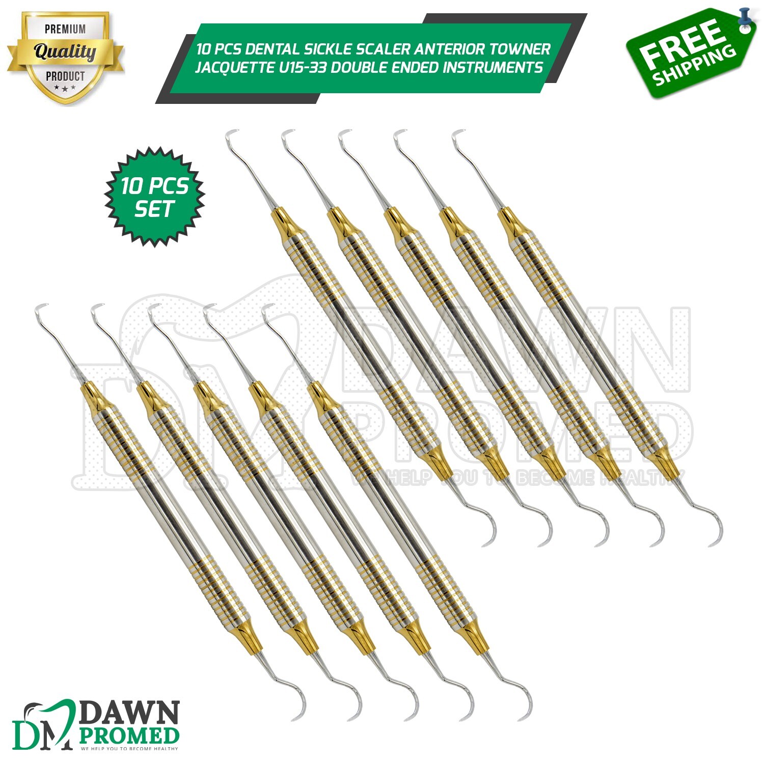 10 Pcs Dental Sickle Scaler Anterior Towner Jacquette U15-33 Double Ended German