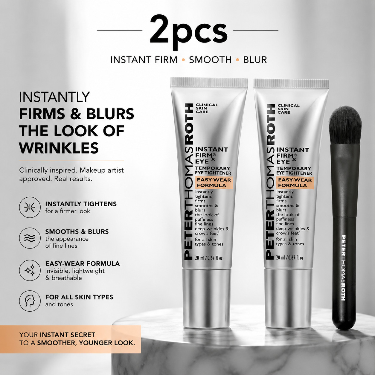 2PCS Peter Thomas Roth instant FIRMx Eye Temporary Eye Tightener /Brush 0.67 oz/