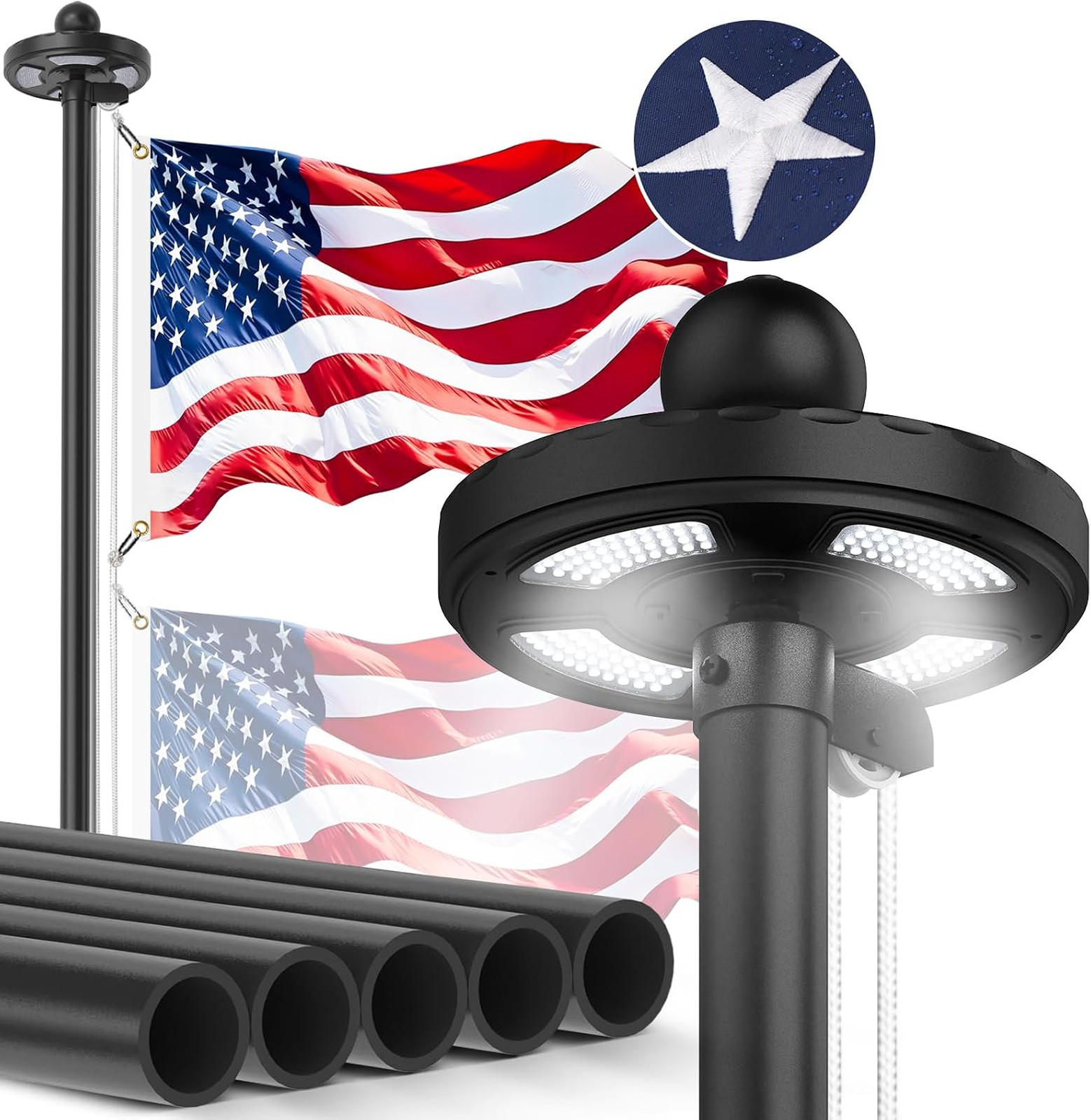 Heavy Duty Flag Pole Kit with Solar Light, 20FT 12 Gauge Hardware Flagpole for
