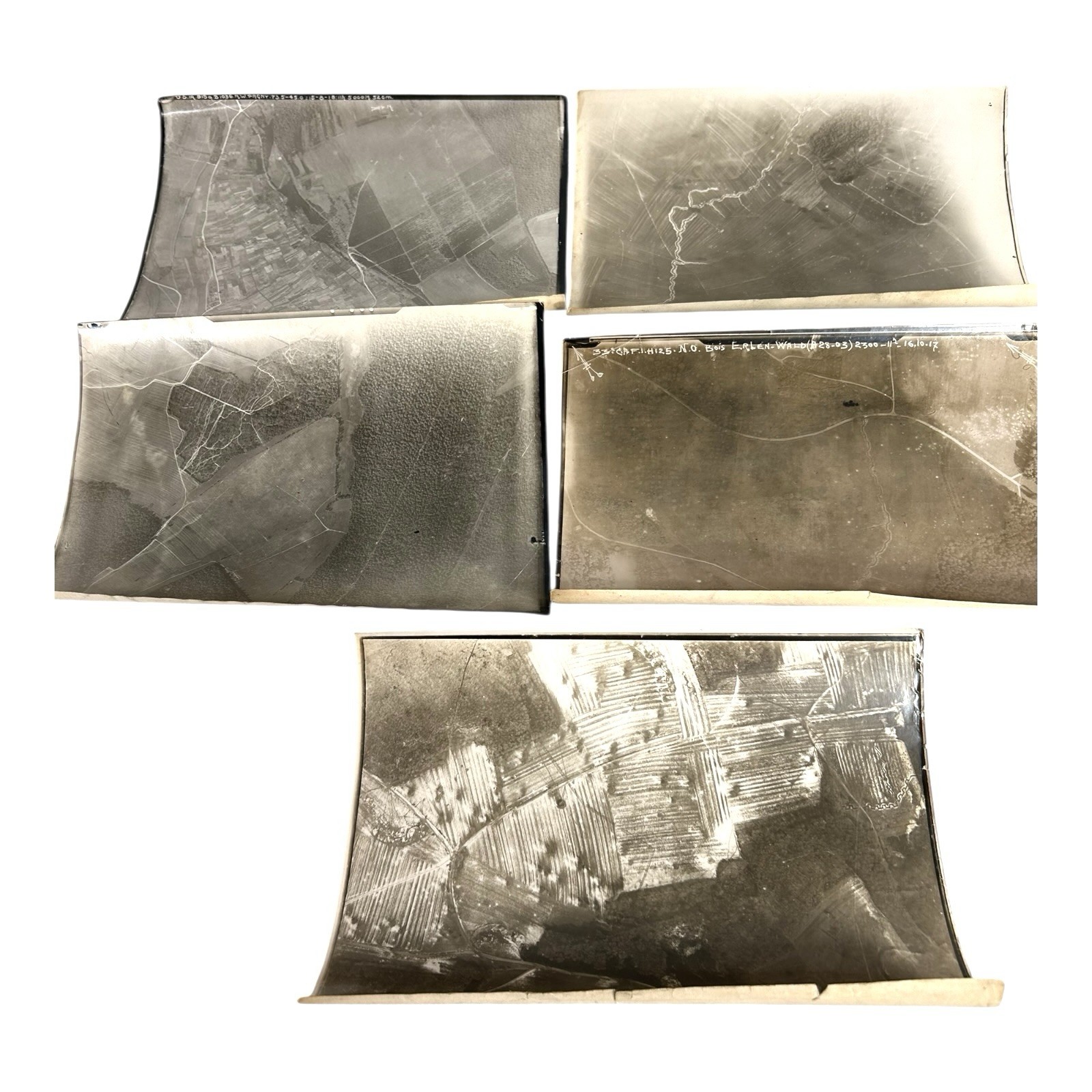Antique Lot of 5 WWI Aerial Reconnaissance Photographs of Germany & France