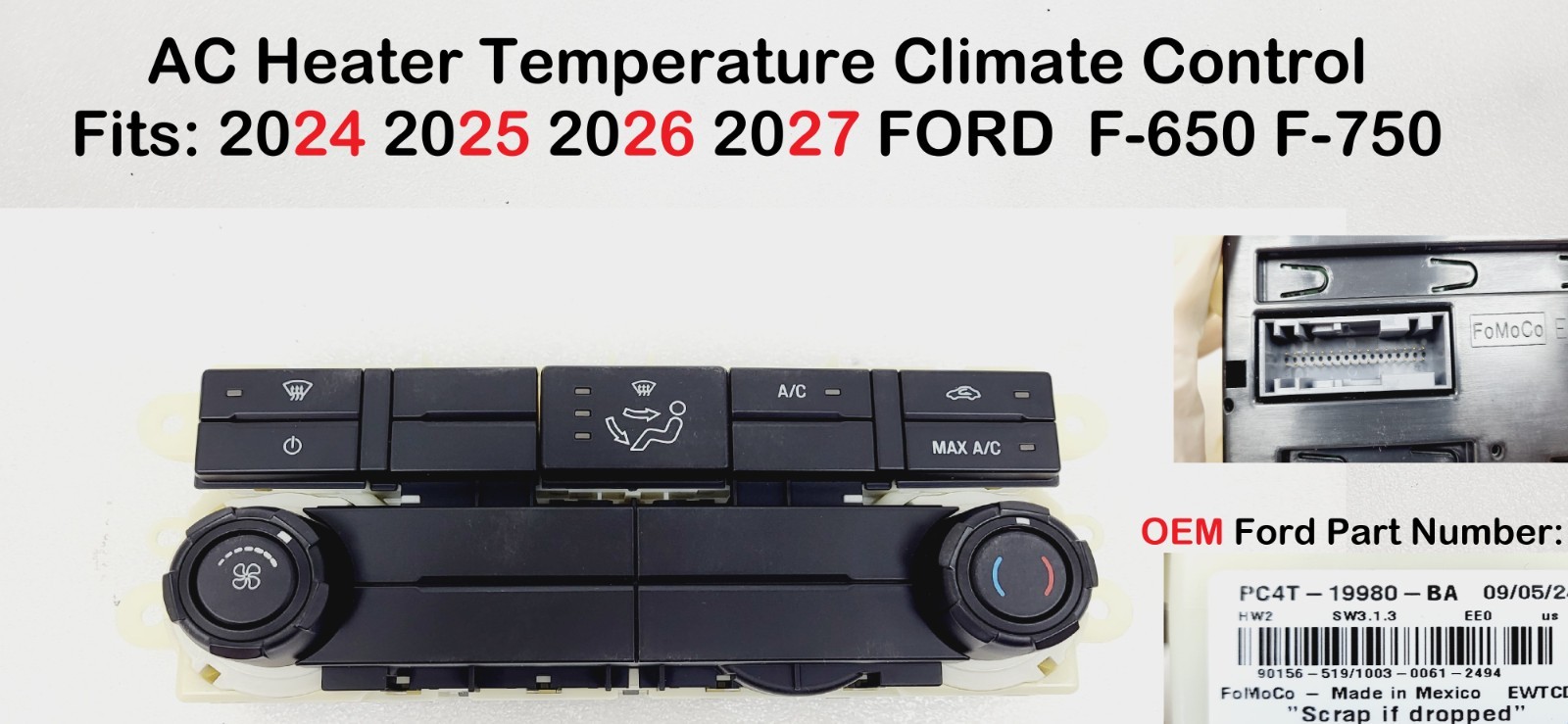 OEM 2024-2027 Ford F650 F750 AC Heater Temperature Climate Control PC4T19980BA