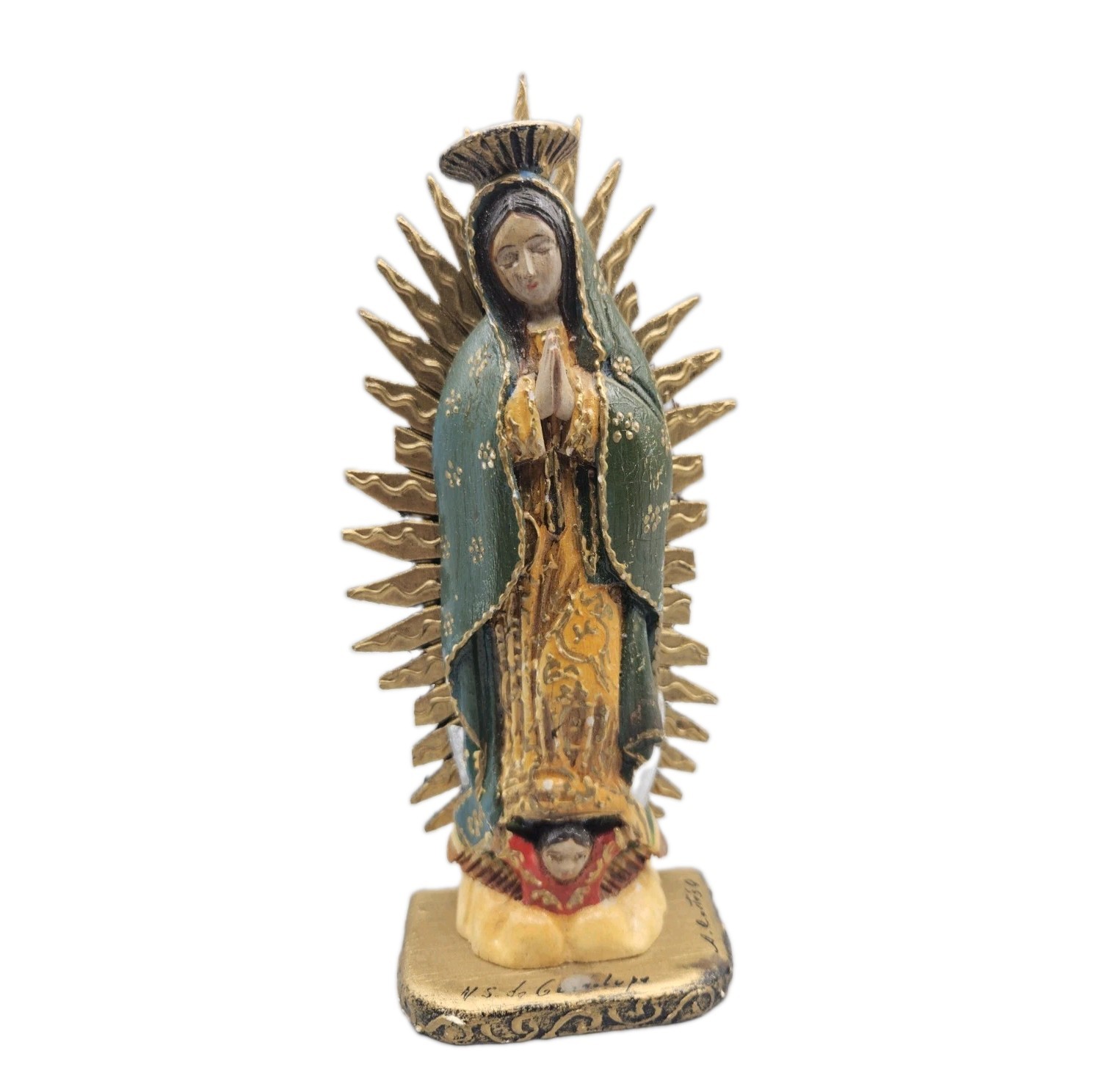 Antique Mexican Santos Carved Wood Statue Our Lady of Guadalupe 7