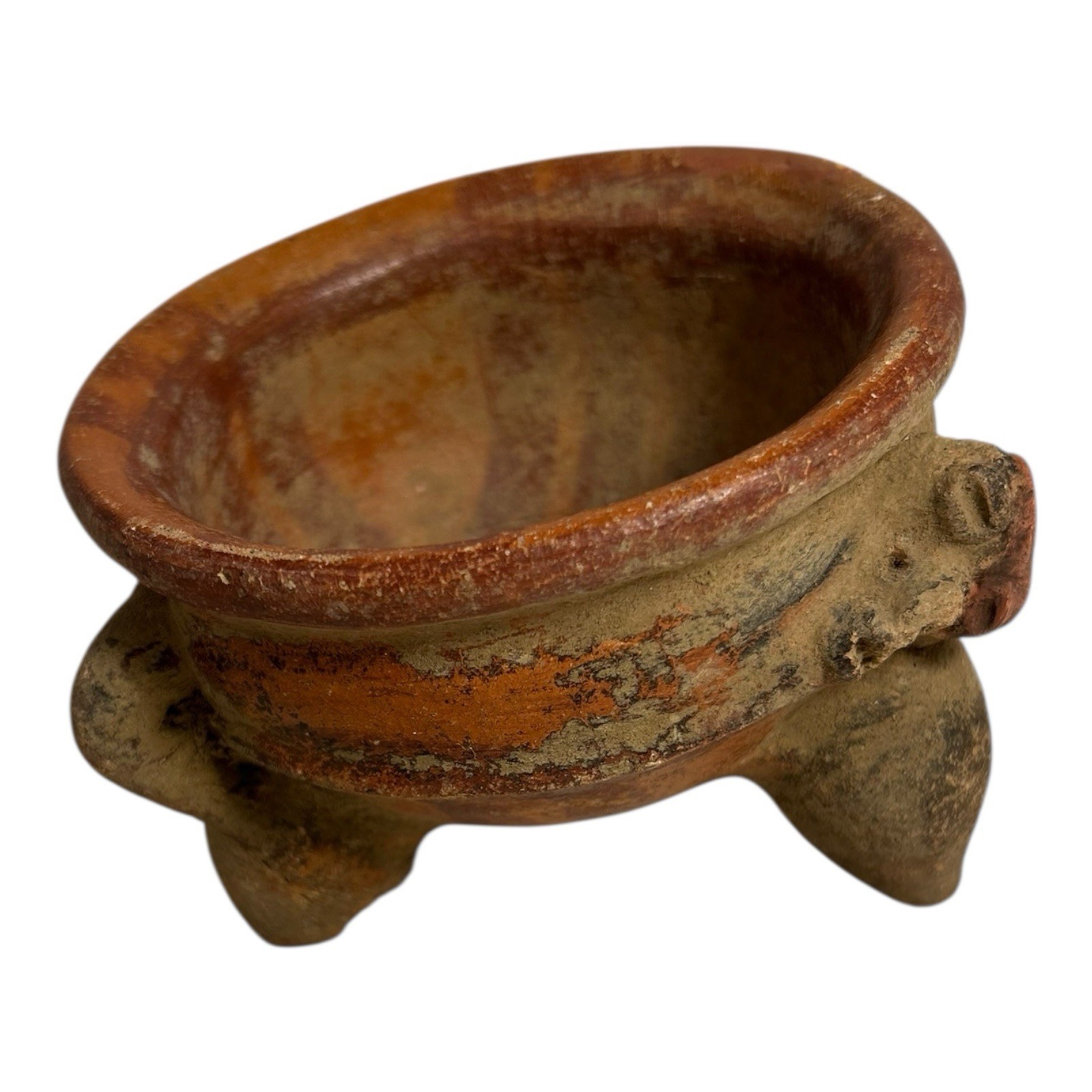 Antique Pre-Columbian Handmade Terracotta Tripod Footed Bowl