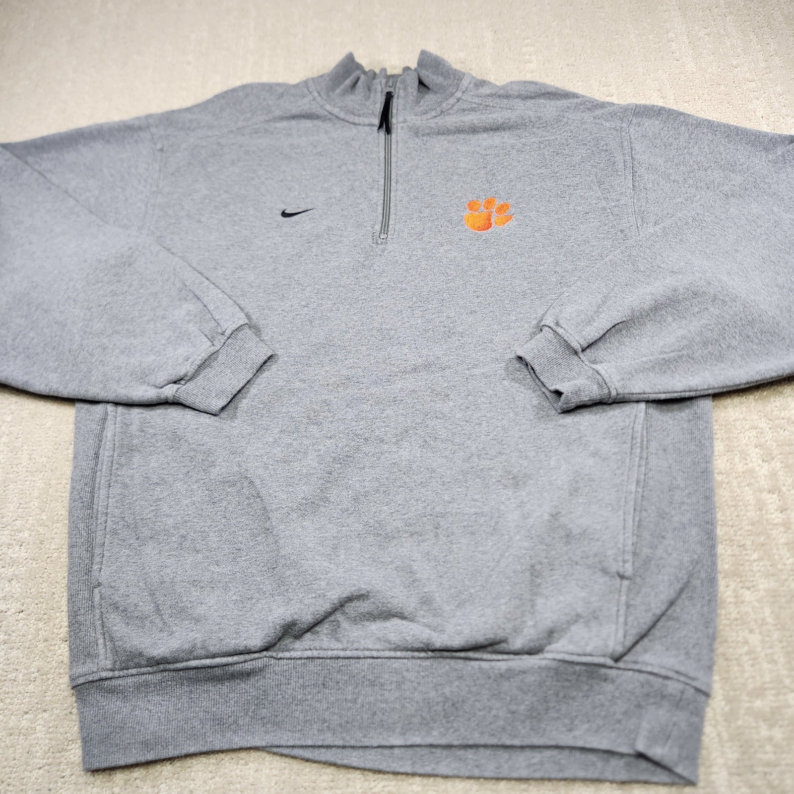 Vintage Clemson Tigers Sweatshirt Men Medium Nike Team 1/4 Zip Cotton Fleece 