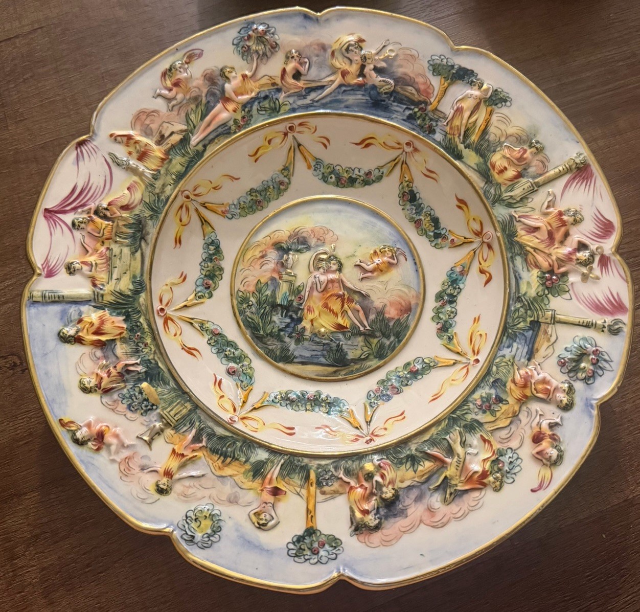 Vintage Italian Capodimonte Wall Charger Plate 11.5