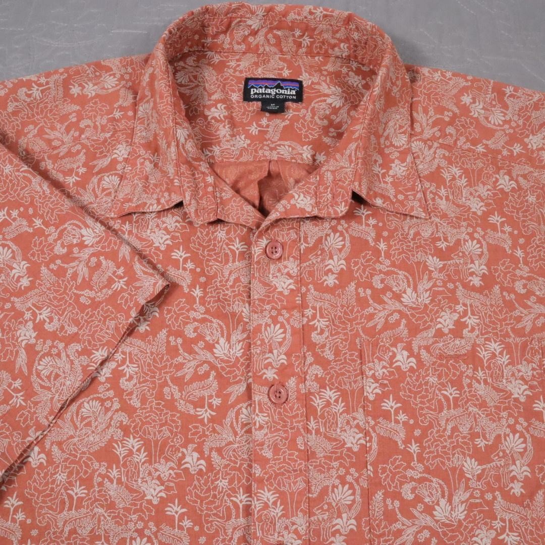 Patagonia Go To Hawaiian Button Shirt Mens M Orange Floral Organic Lightweight