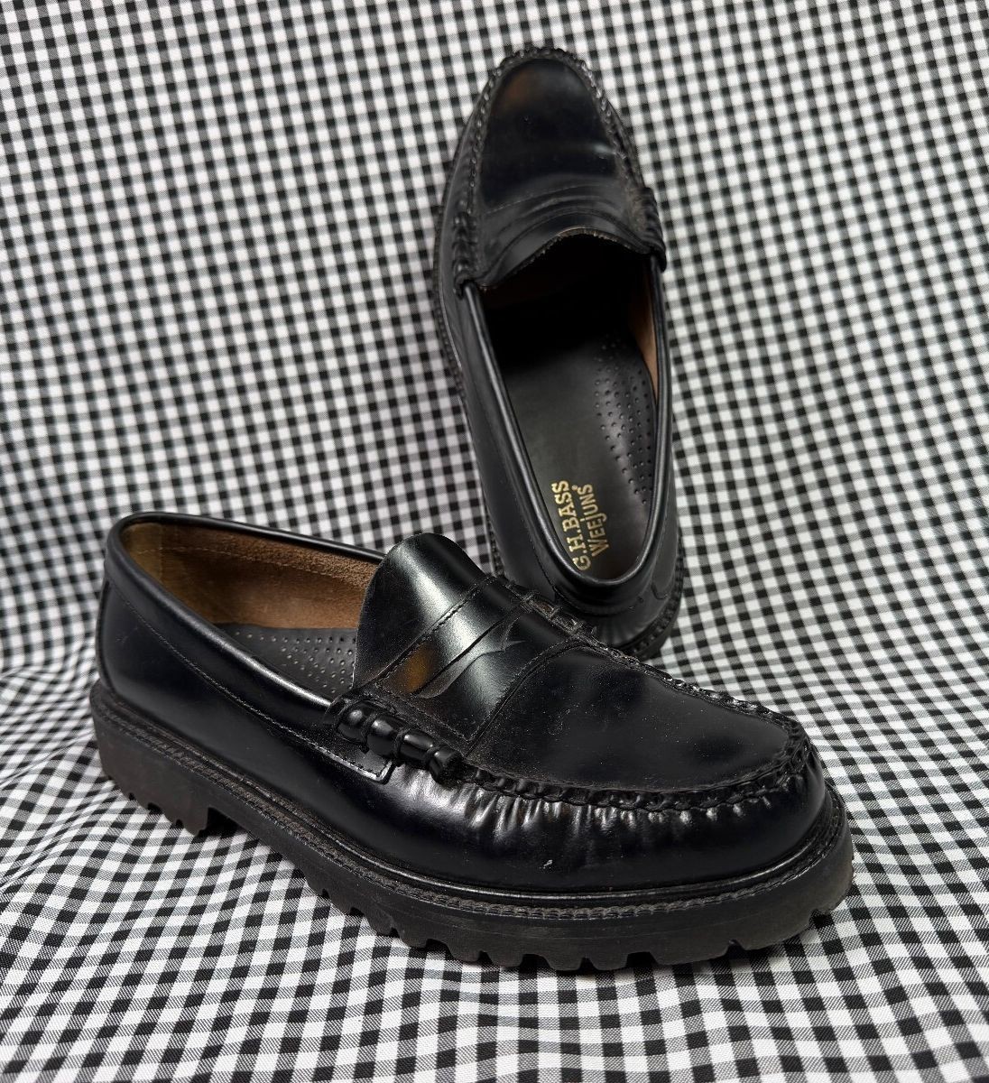 G.H. Bass Weejuns Larson Lug Men’s 8.5 Black Leather Penny Loafers Lug Sole