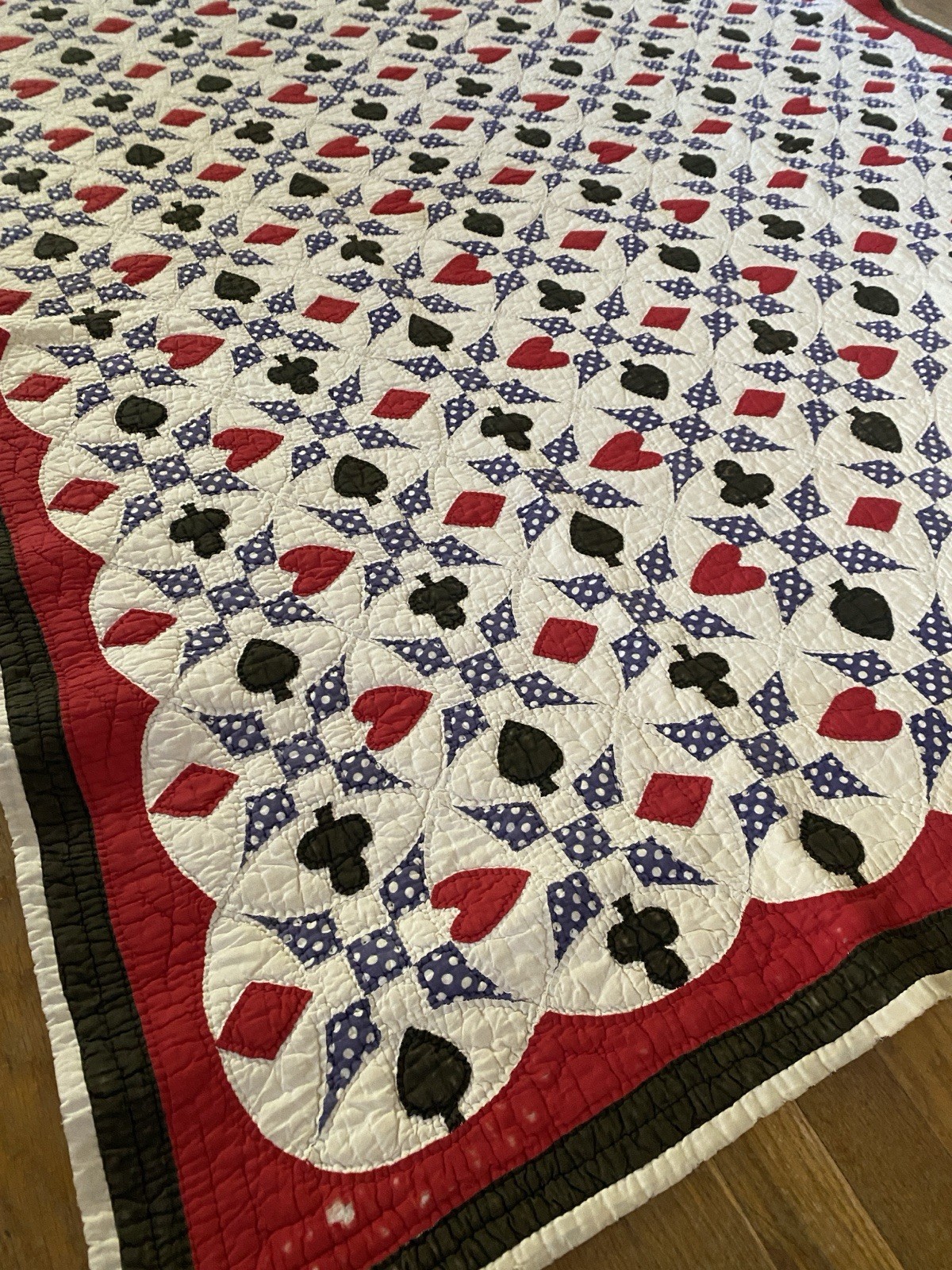 Vintage 1930s Quilt Western Texas Poker Polka Dots Folk Art Playing Cards 75x60
