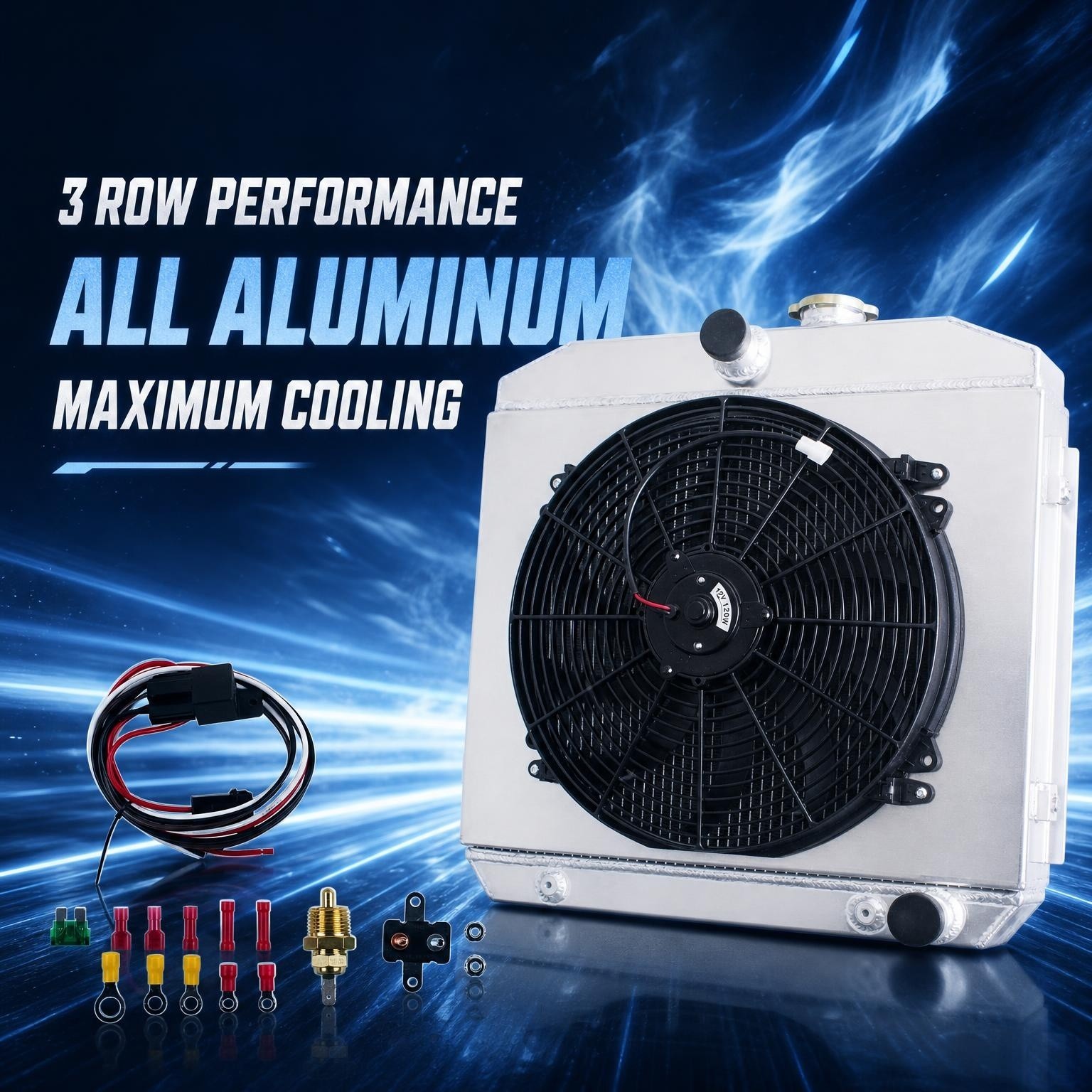 3-Row Radiator Shroud Fan For 1955~1957 Chevy Bel Air Small /Big Block V8 1956