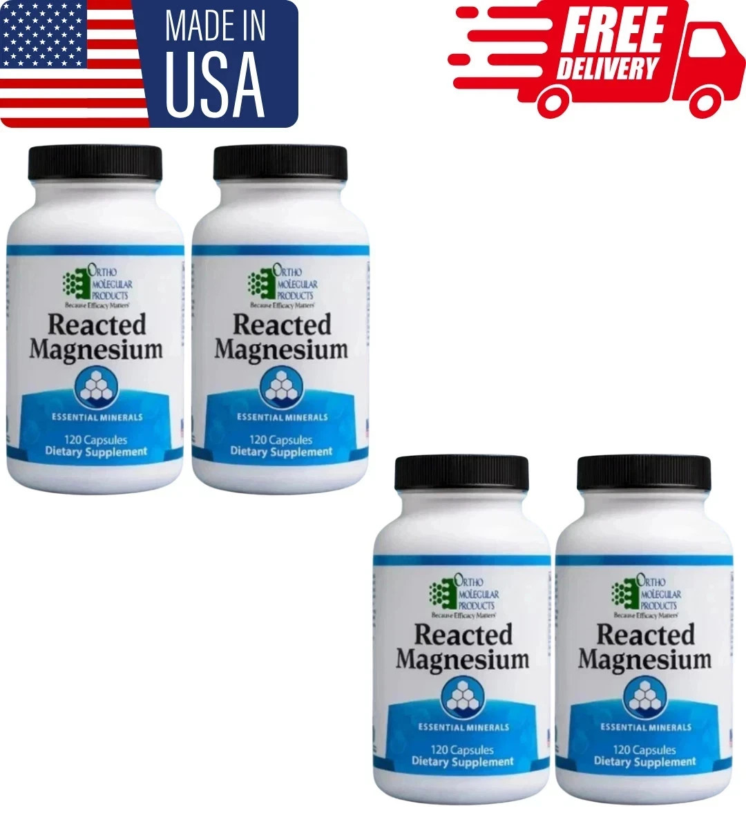 pack of 4 Orthomolecular Reacted Magnesium 180ct - New. pack of 4 Orthomolecular Reacted Magnesium 180ct - New.
