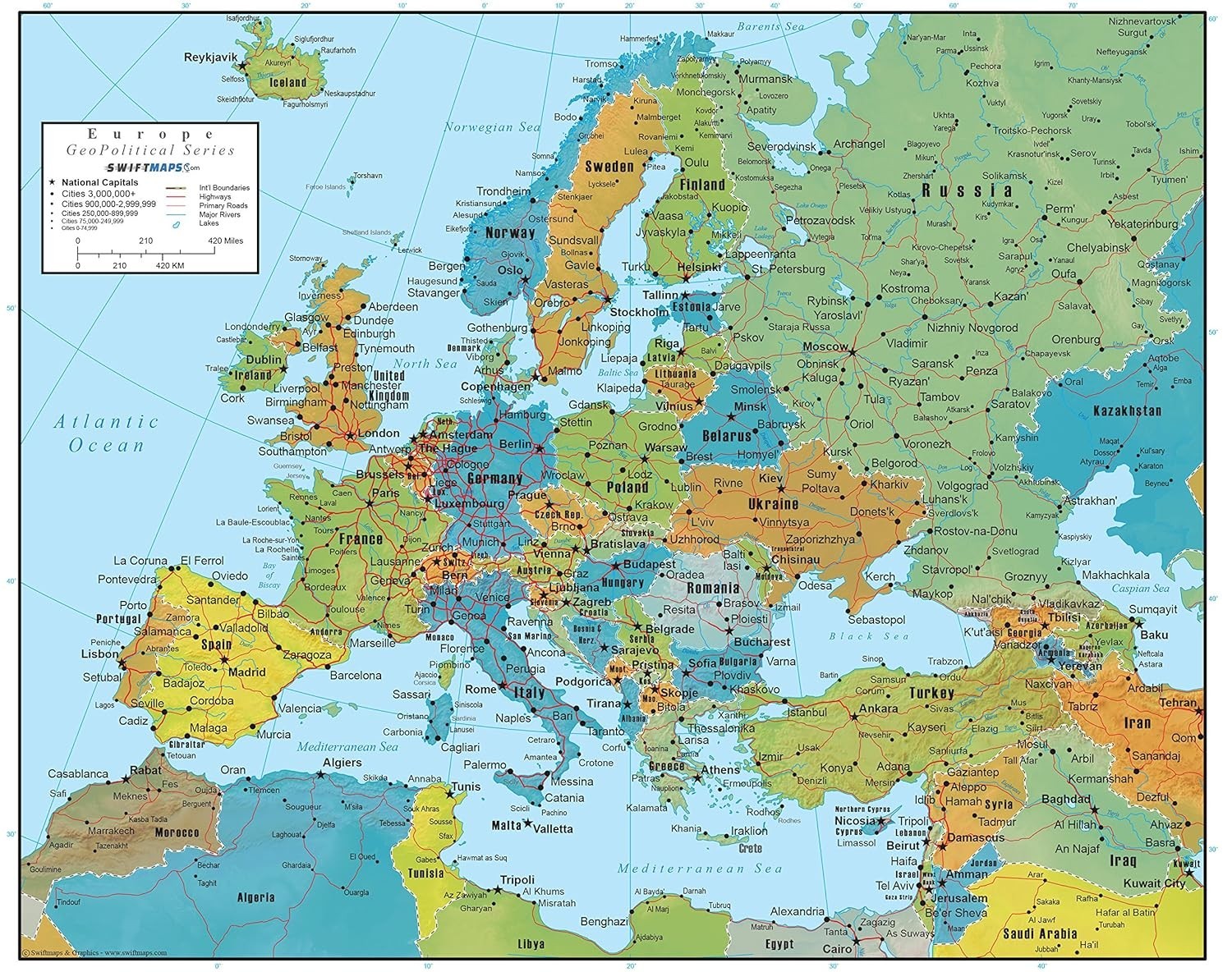 Europe Wall Map Geopolitical Edition by Swiftmaps (18X22 Laminated)