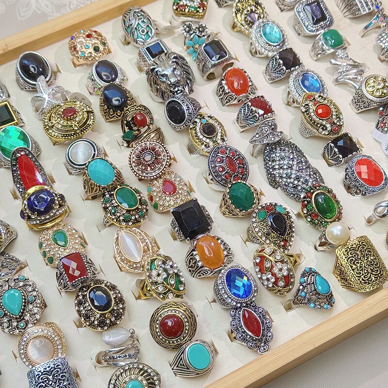 Wholesale 50pcs Lot Vintage Crystal Stone Mix Style Metal Jewelry Ring Men Women Wholesale 50pcs Lot Vintage Crystal Stone Mix Style Metal Jewelry Ring Men Women