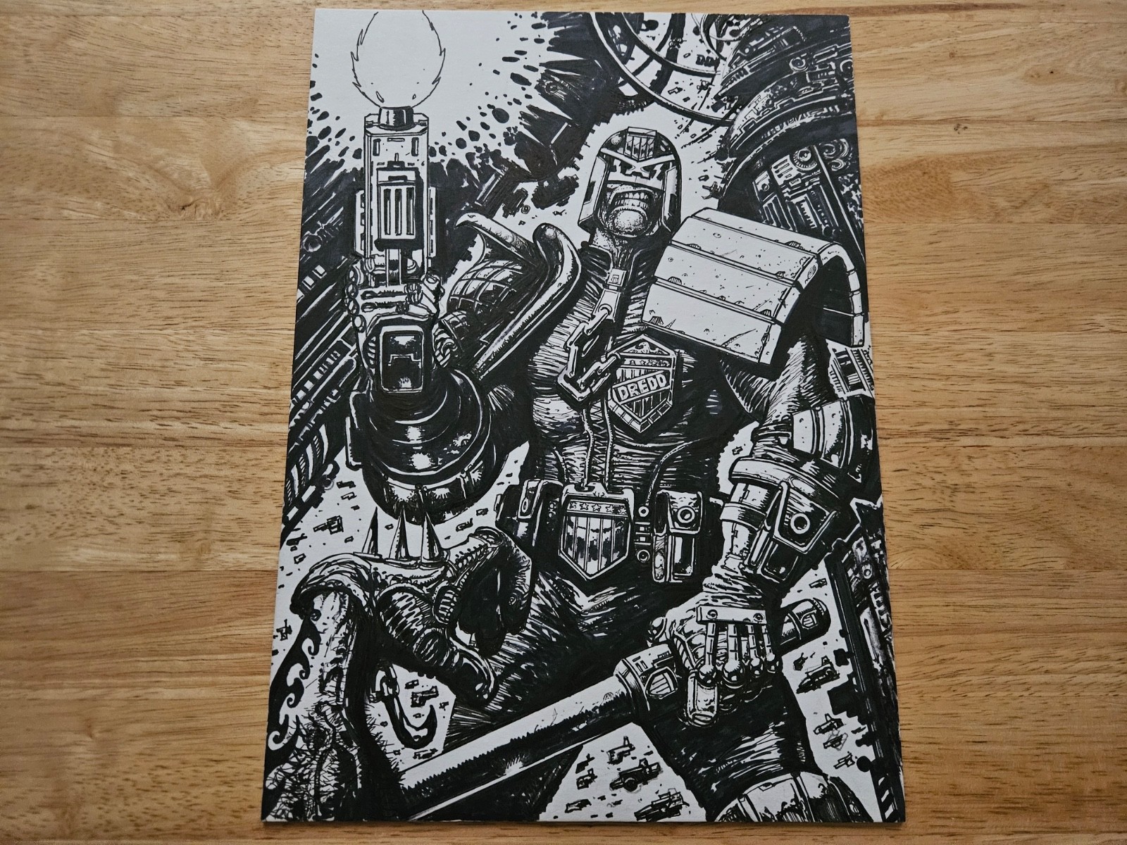 Clint Langley Judge Dredd Original Art Sketch 8x11 Board Clint Langley Judge Dredd Original Art Sketch 8x11 Board