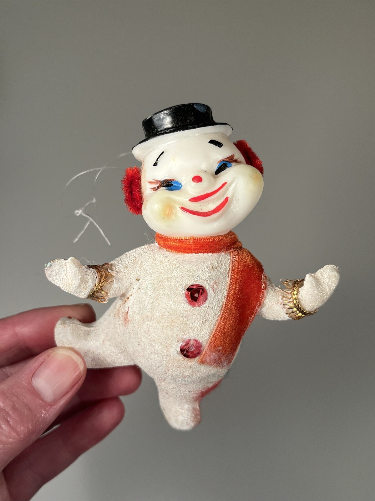 Vintage 1960s 70s Christmas Ornament Laughing Snowman Soft Plastic 4\