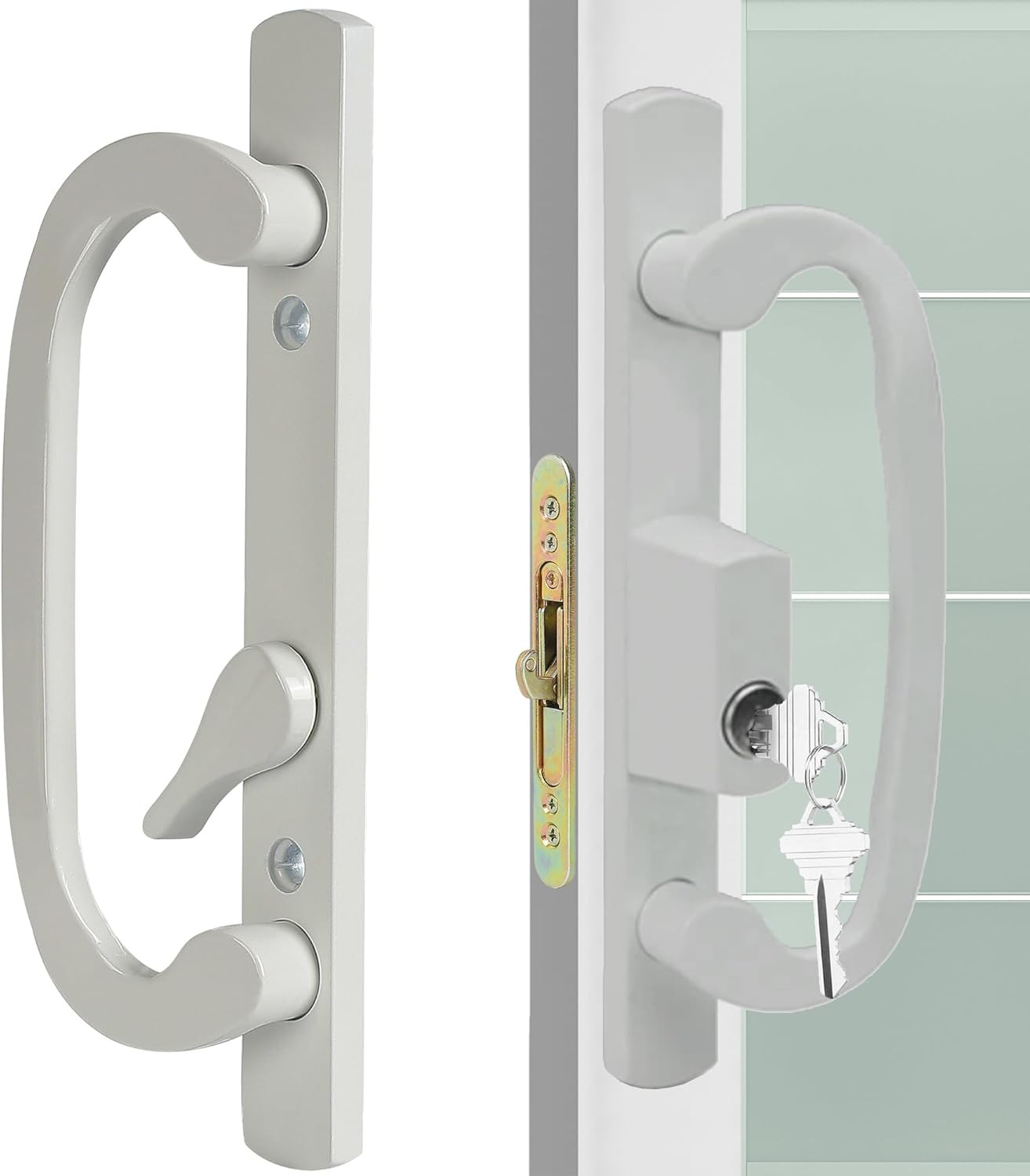 Offset Position Keyed Sliding Patio Door Handleset with Mortise Lock, 45° Keyway