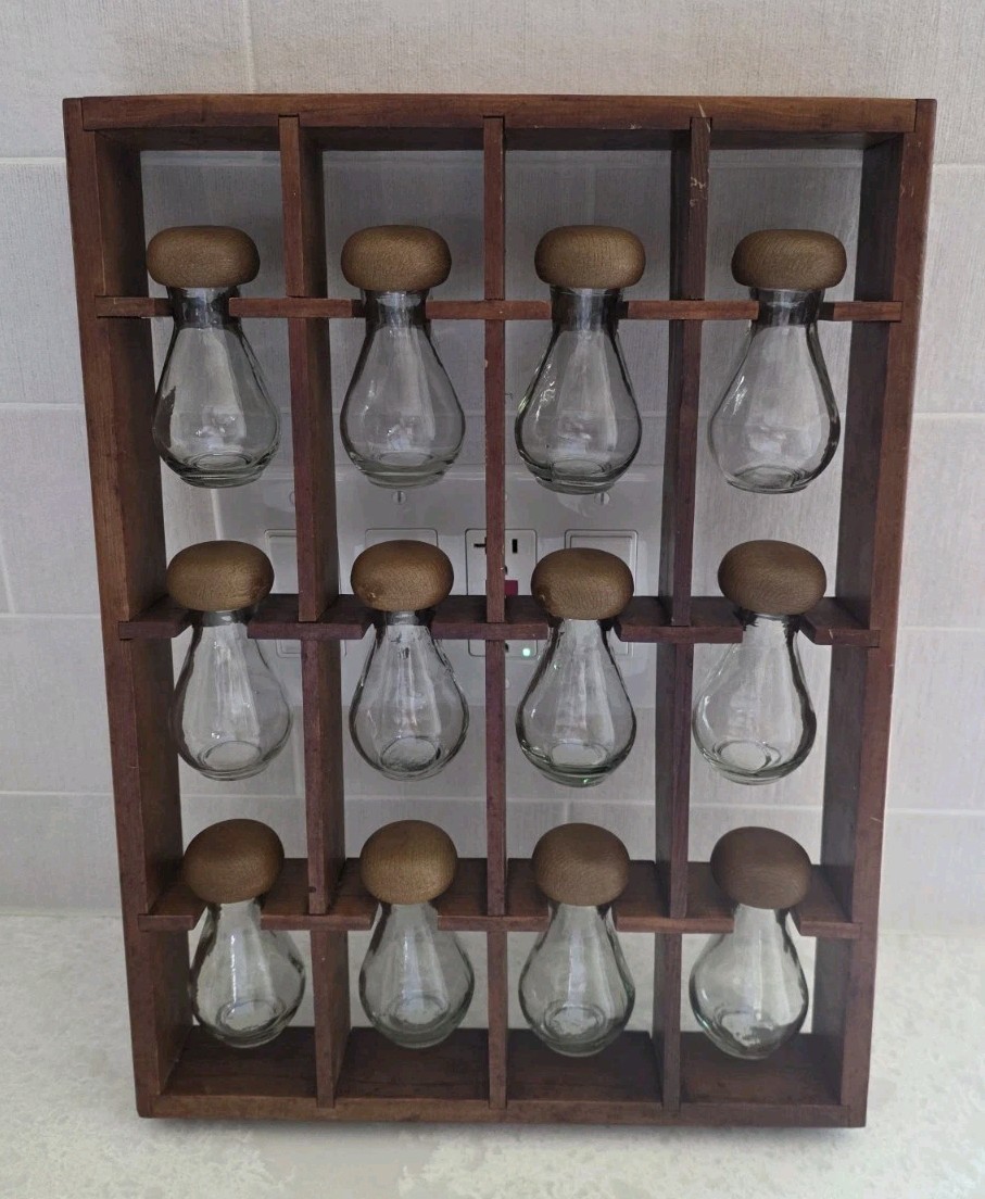 Vintage 1970's Goodwood Hardwood 12 Glass Jar Spice Rack Vintage 1970's Goodwood Hardwood 12 Glass Jar Spice Rack
