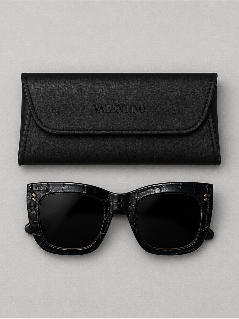 Valentino Black Croc-Embossed Square Sunglasses with Case Valentino Black Croc-Embossed Square Sunglasses with Case