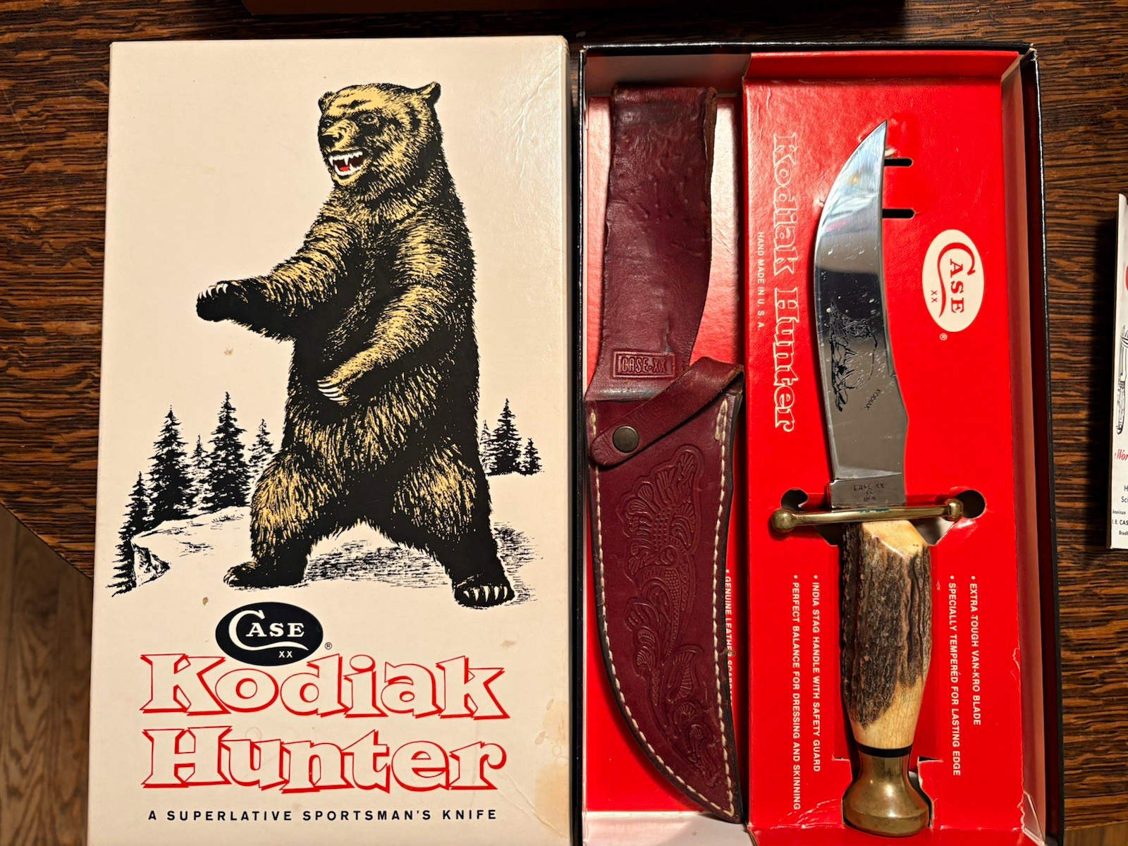 Vintage Case XX Kodiak Hunter Knife India Stag Leather Sheath Original Box USA