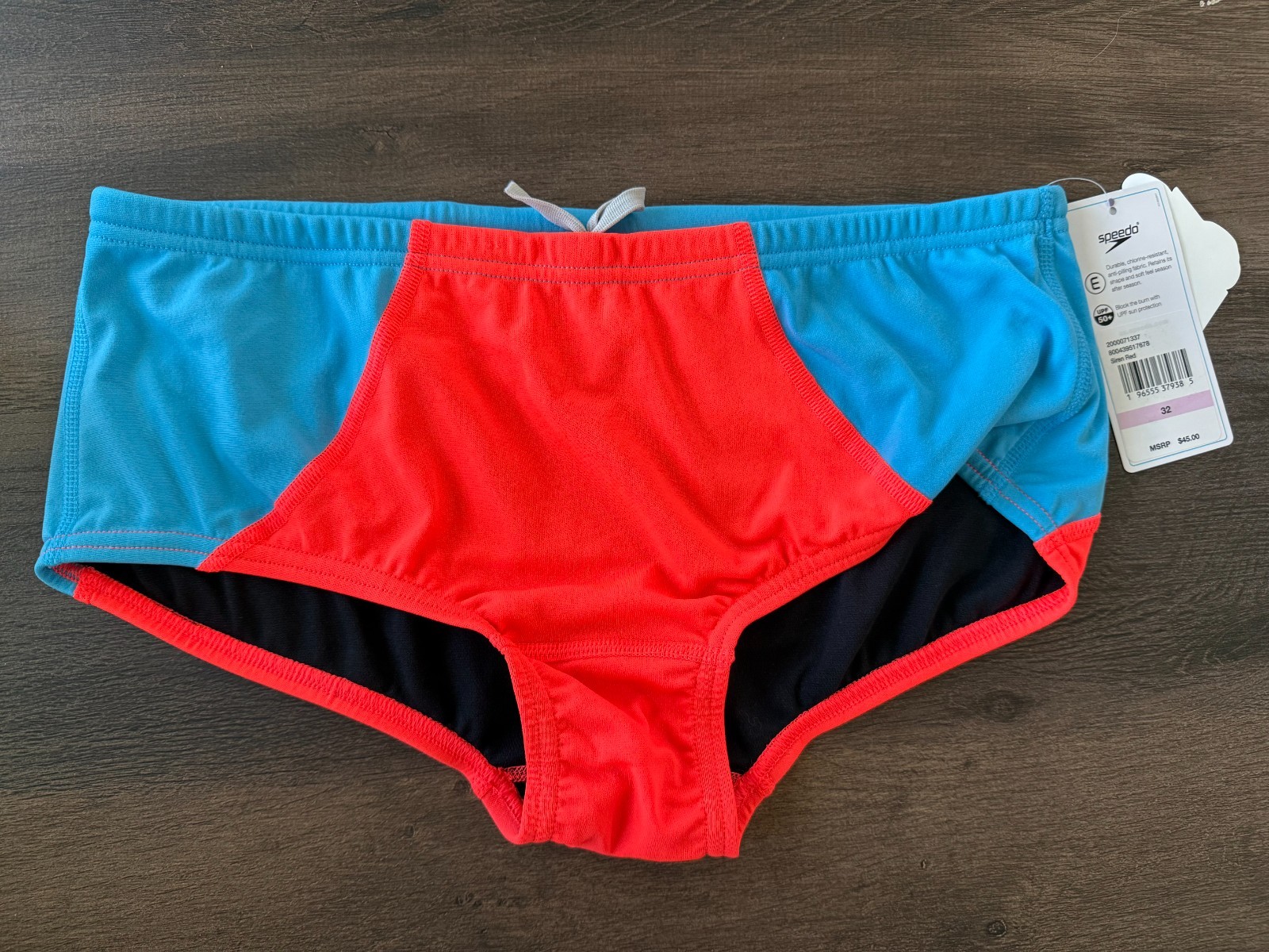 Speedo Colorblock Swim Brief Siren Red Aqua Blue UPF50 Mens 32 NWT