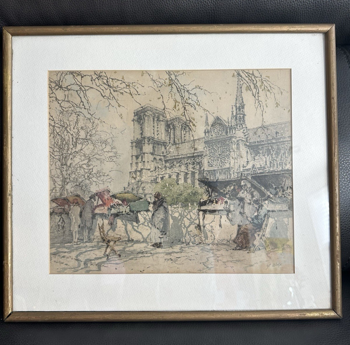 Signed Antique Watercolor Paris Norte Dame Cathedral Franz Xaver Wolf Framed Signed Antique Watercolor Paris Norte Dame Cathedral Franz Xaver Wolf Framed