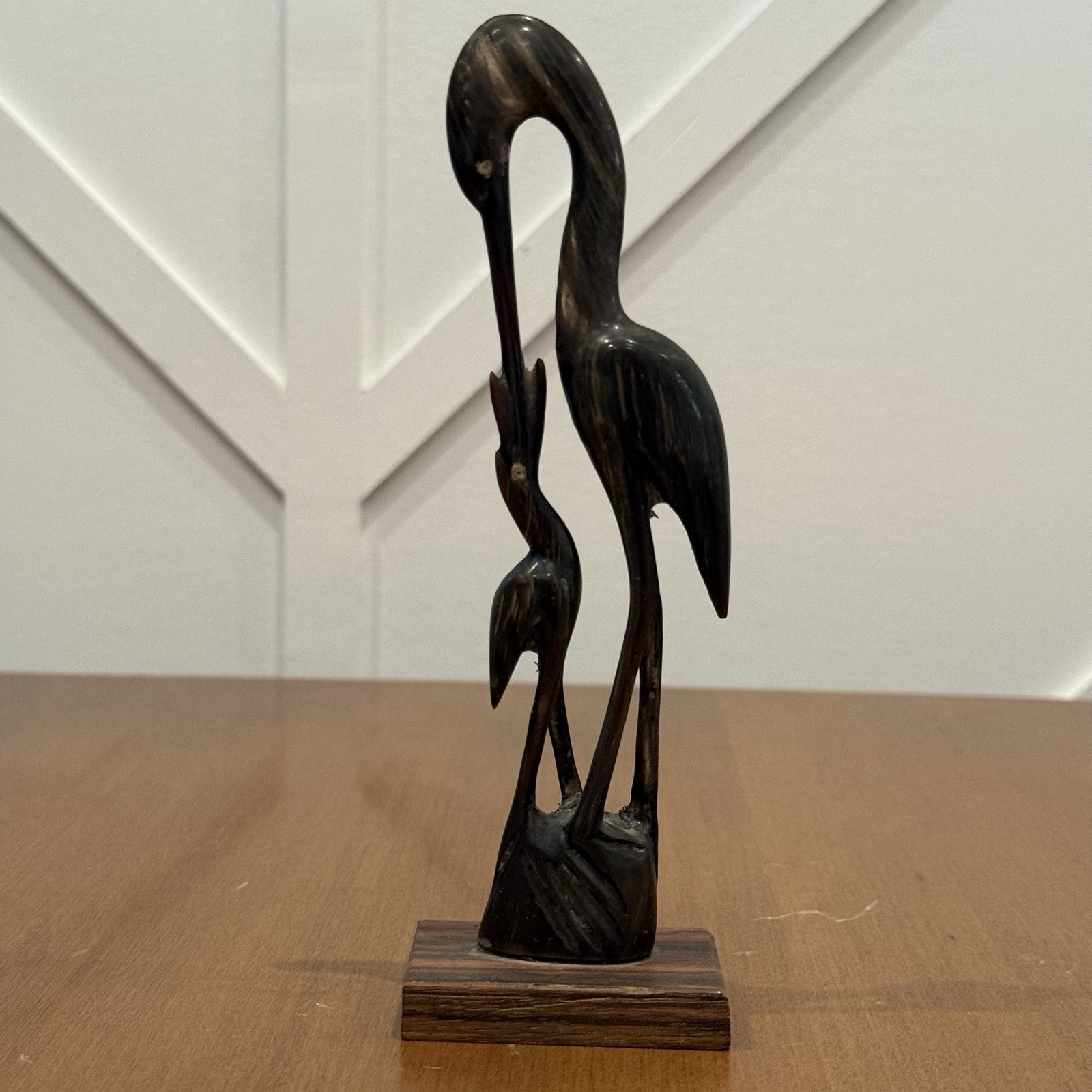 VTG Hand Carved Water Buffalo Horn Cranes Egrets Herons Bird Figurine Mom & Baby VTG Hand Carved Water Buffalo Horn Cranes Egrets Herons Bird Figurine Mom & Baby