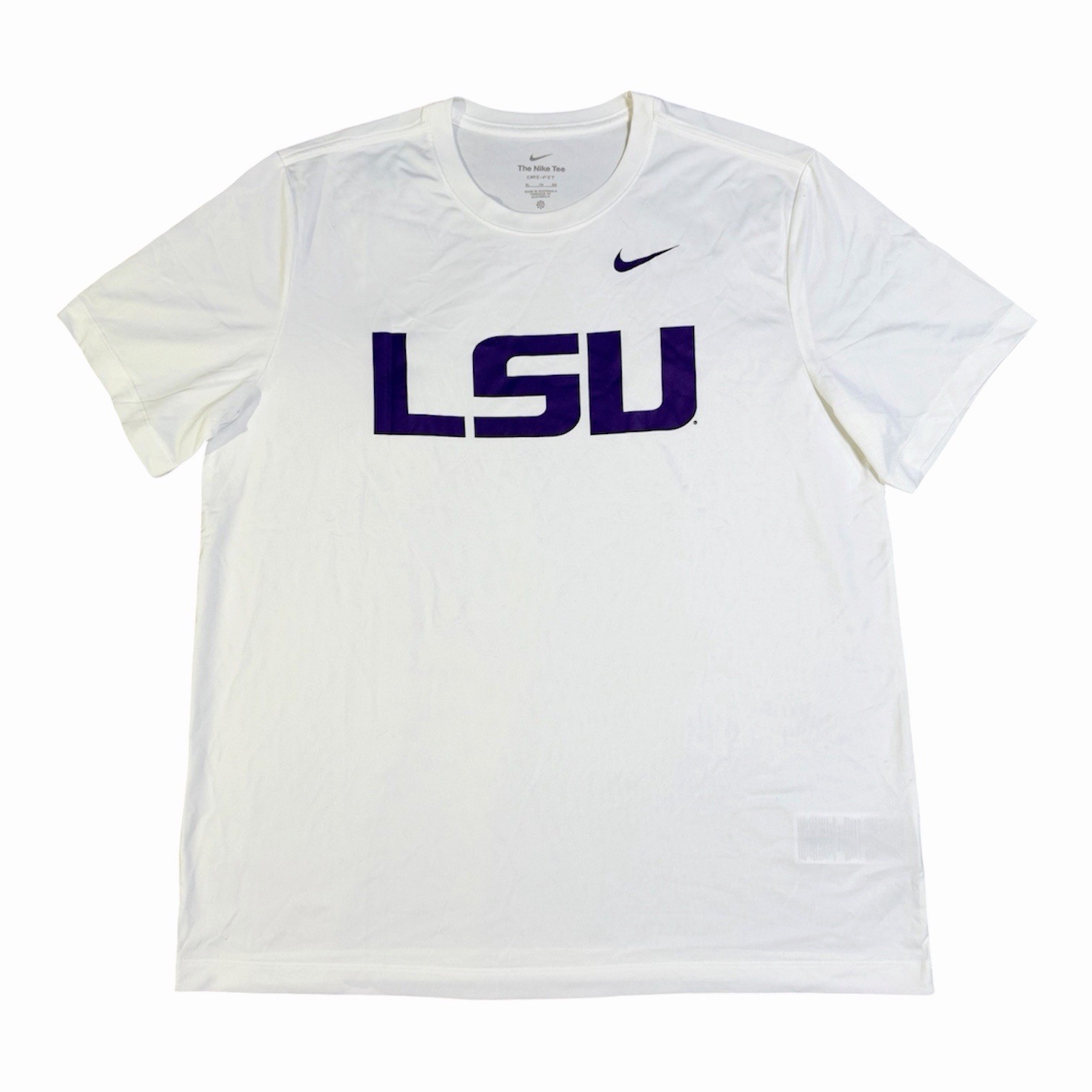 Nike Men's White LSU Tigers Primetime Evergreen Logo T-Shirt XL Spelled Out Logo