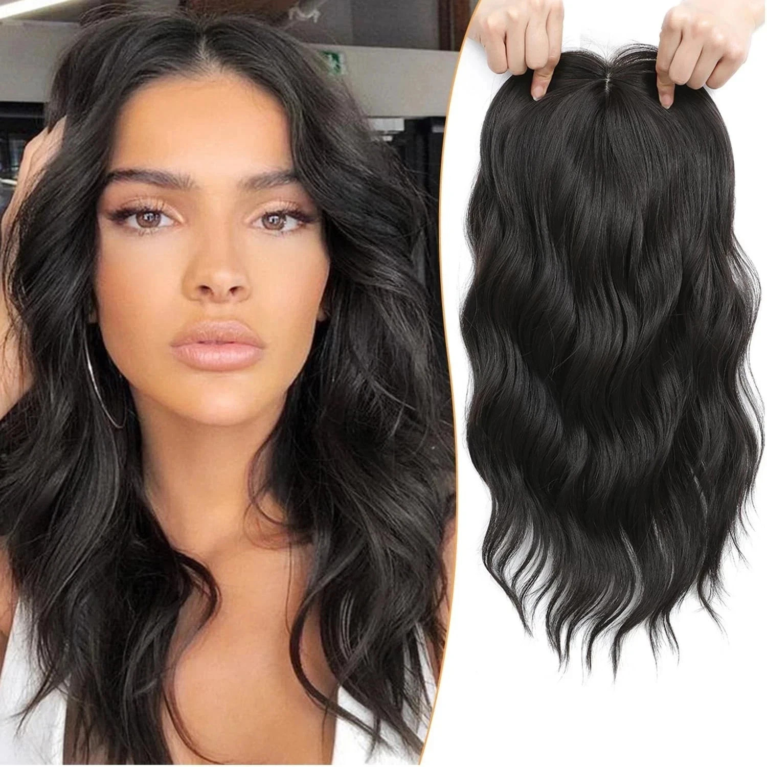 Real Human Hair New Fashion Gorgeous Natural Dark Brown Wavy Women\'s Wigs 16 In