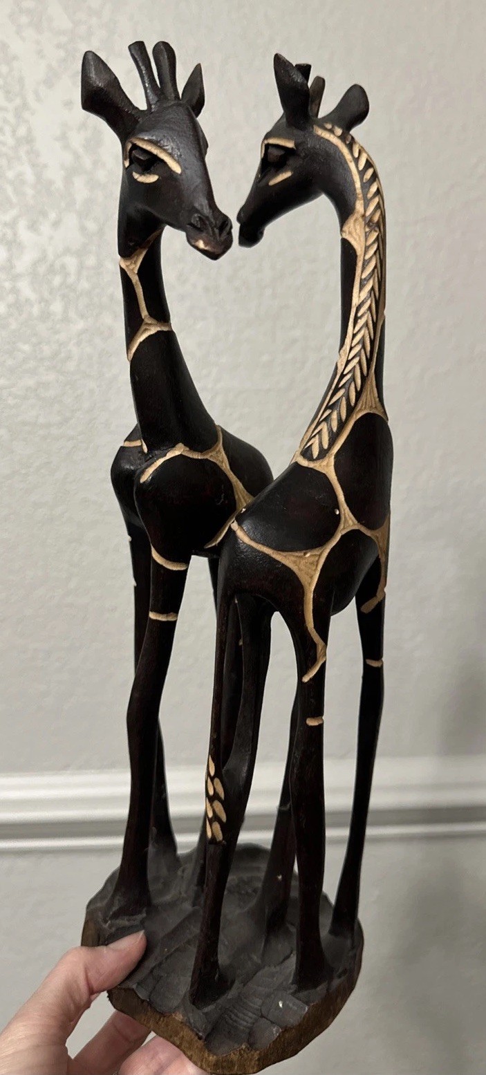 VTG Hand Carved Double Solid Wooden Giraffes Statue / Figurine 14.75”Tall. VTG Hand Carved Double Solid Wooden Giraffes Statue / Figurine 14.75”Tall.