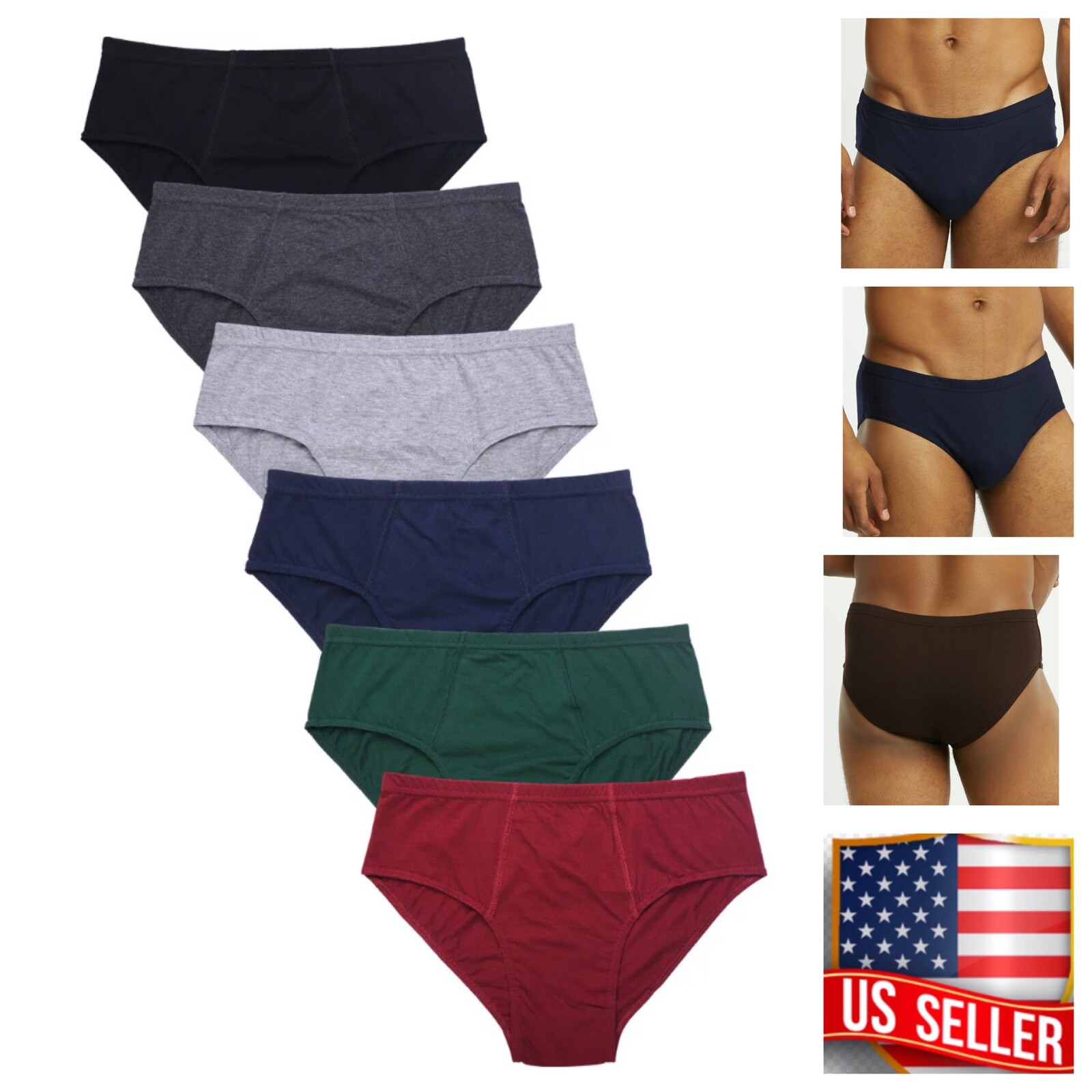 6 Pack Knocker Men Bikini Brief  Solid Plain Boxer Underwear Low Rise S-XL