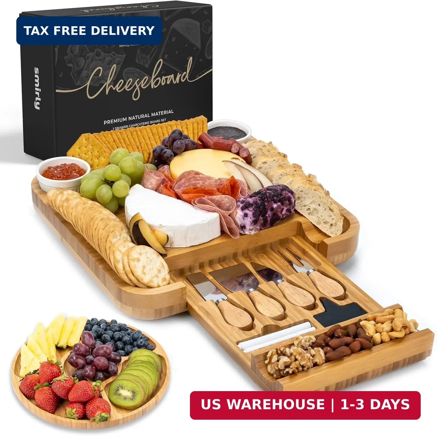 SMIRLY Charcuterie Board Set with Serving Accessories, Bamboo SMIRLY Charcuterie Board Set with Serving Accessories, Bamboo
