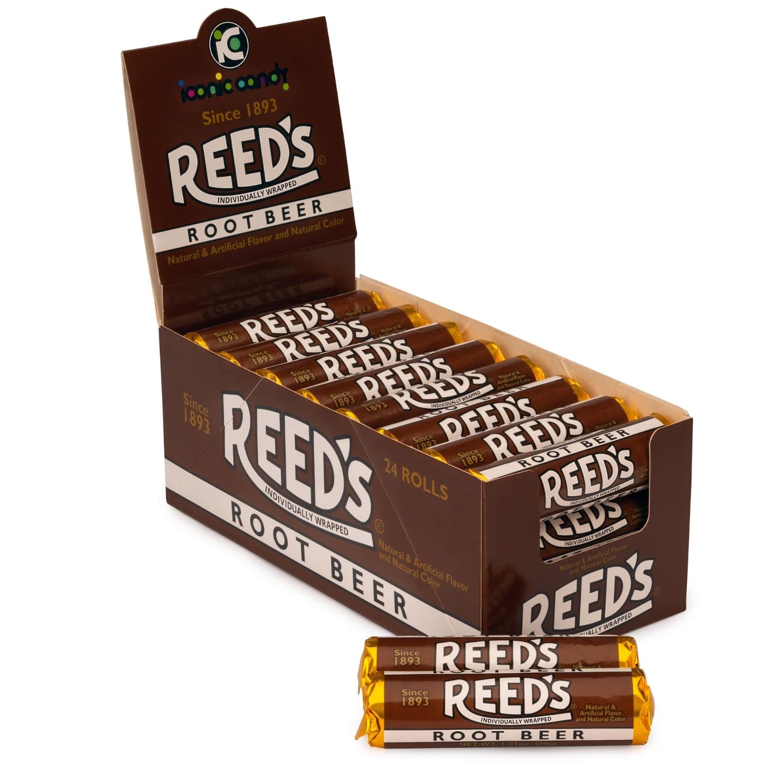 Reed's Root Beer Candy Rolls 24 Count Box Classic American Candy 15 Calories