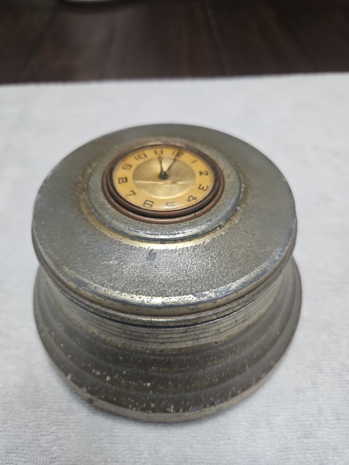 VTG 1940’s Aluminum Desk Top Clock (Works) w/ Powder Music Box (Not Working) 59