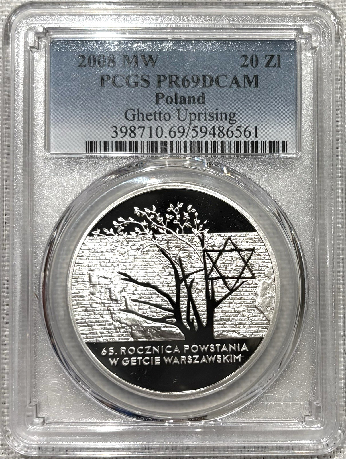 2008 Silver Poland 20 Zlotys Ghetto Uprising Coin PCGS Proof 69 Deep Cameo 2008 Silver Poland 20 Zlotys Ghetto Uprising Coin PCGS Proof 69 Deep Cameo