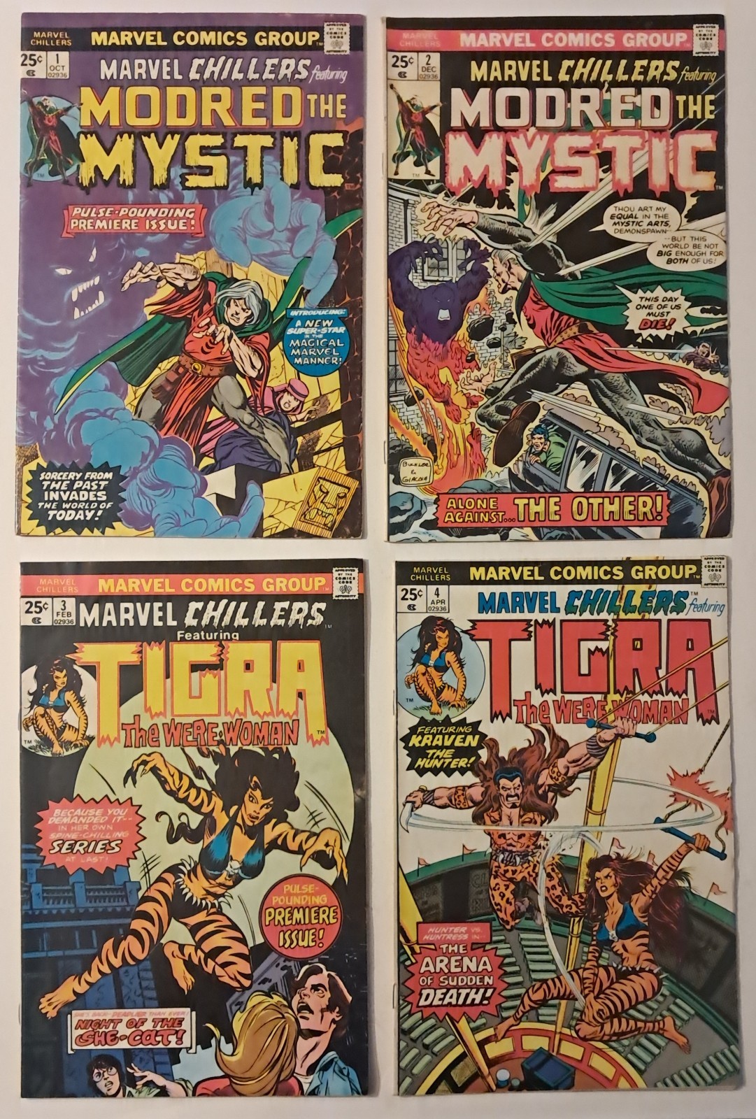 Marvel Chillers #1-4 (1st & 2nd app of Modred The Mystic/Tigra) 1975 Marvel Chillers #1-4 (1st & 2nd app of Modred The Mystic/Tigra) 1975