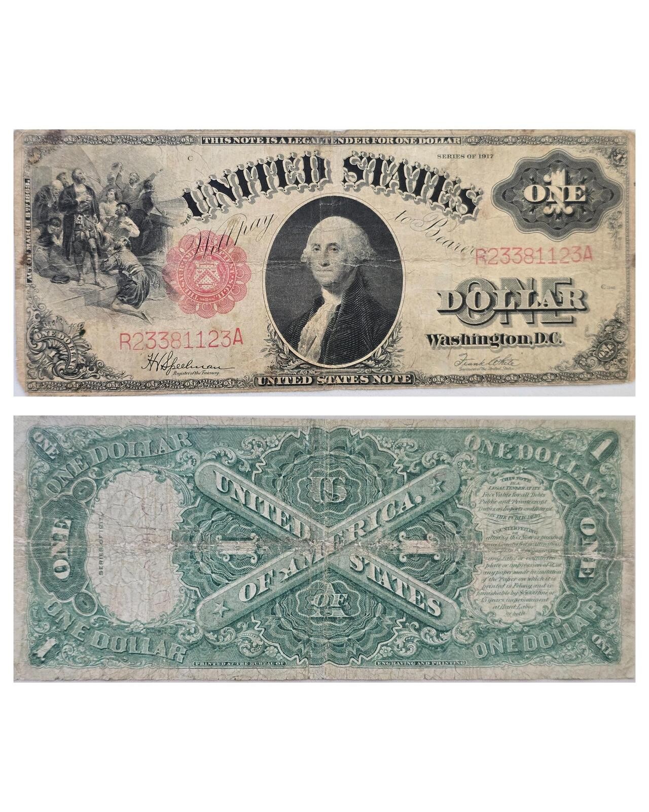 1917 One Dollar United States Note, Fr 39 Speelman White,Sawhorse Legal Tender 1917 One Dollar United States Note, Fr 39 Speelman White,Sawhorse Legal Tender