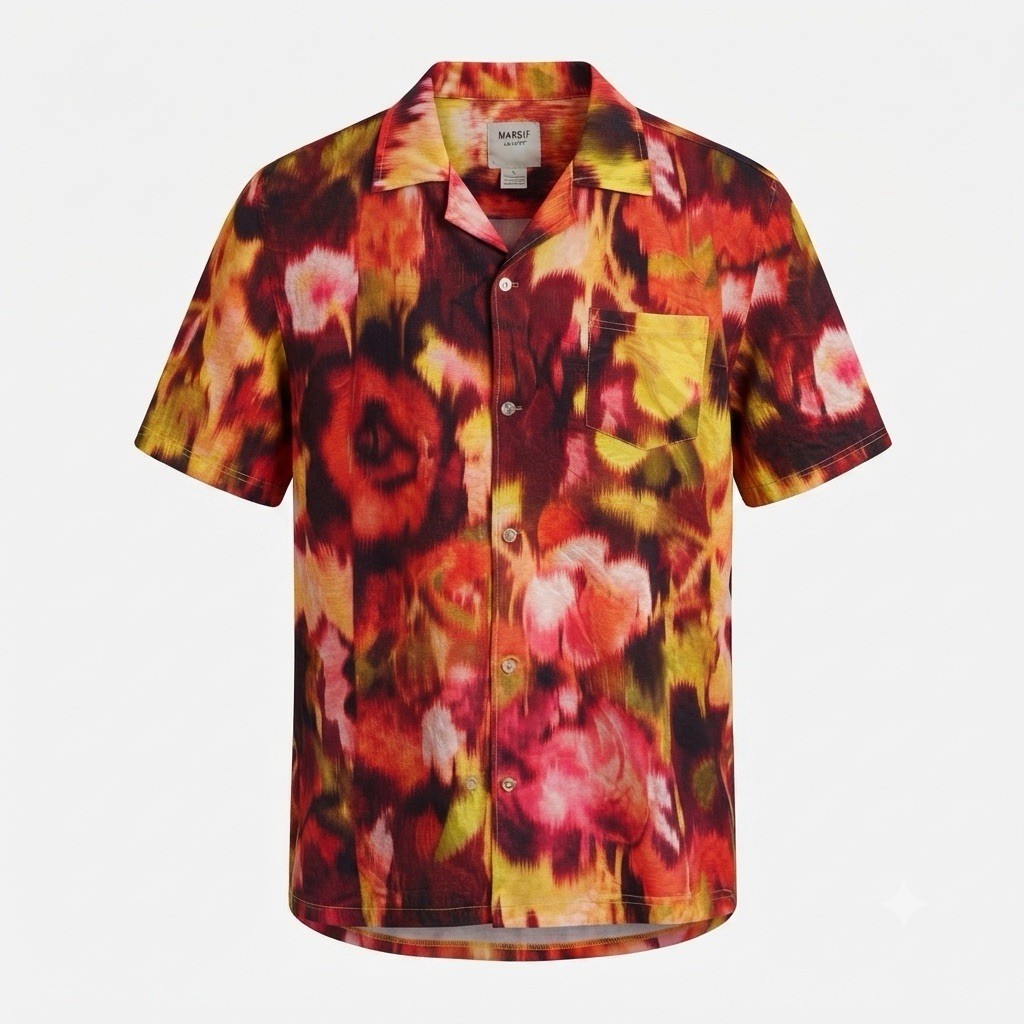 Massive Luxury Crinkle Floral Button Up Shirt Men’s Large NWT Short Sleeve
