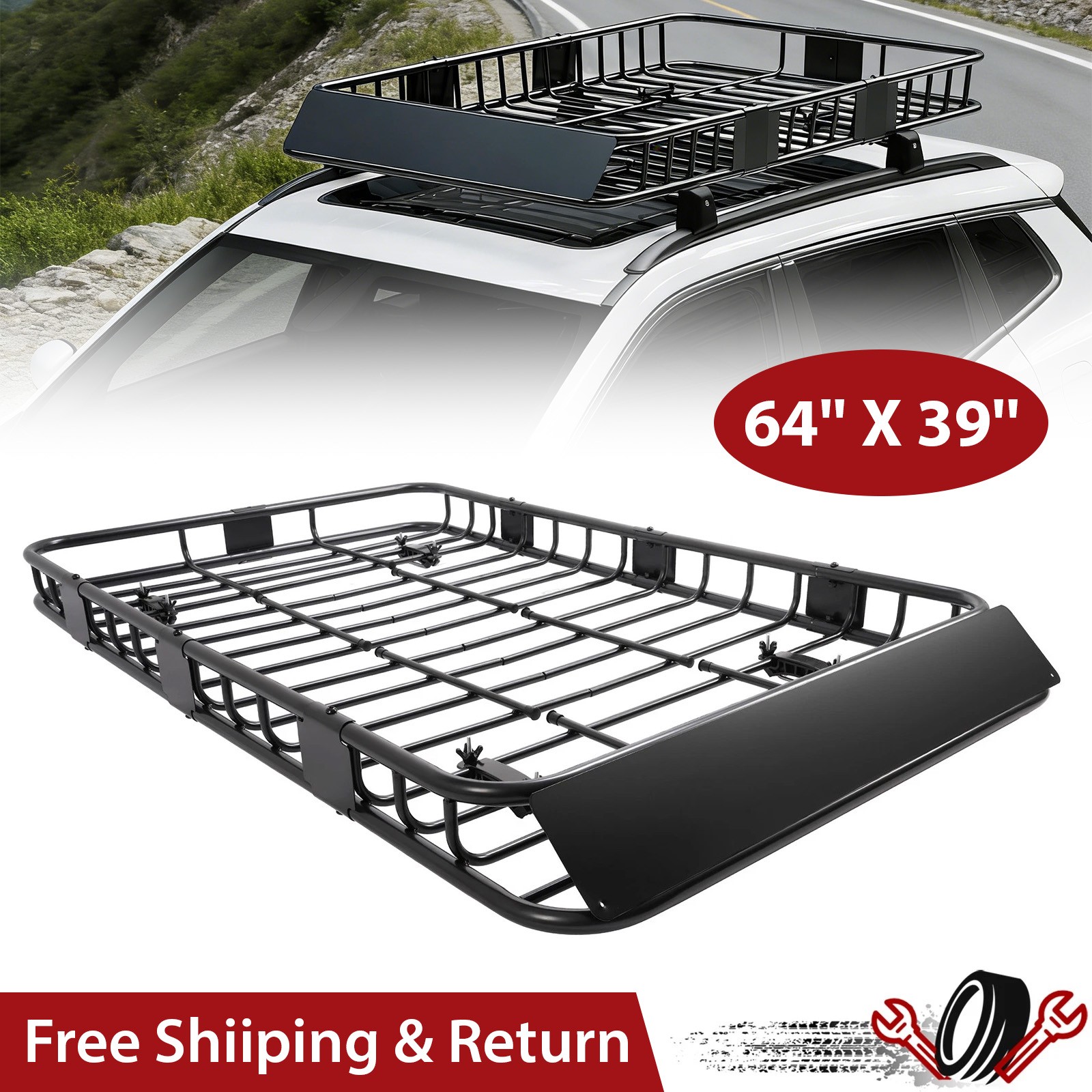64'' Roof Rack 500LBS w/Extension Cargo SUV Top Luggage Carrier Basket Holder 64'' Roof Rack 500LBS w/Extension Cargo SUV Top Luggage Carrier Basket Holder