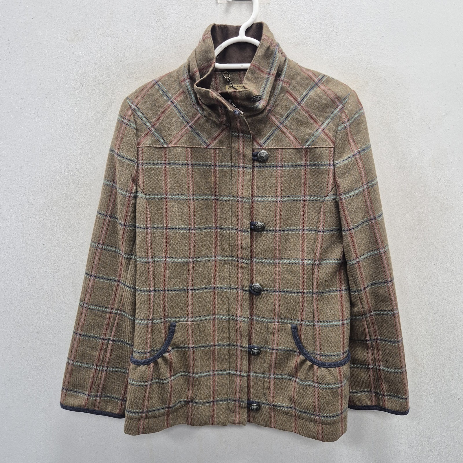 Dubarry of Ireland Bracken Women\'s Plaid Tweed Jacket Coat Stand Collar Uk 14