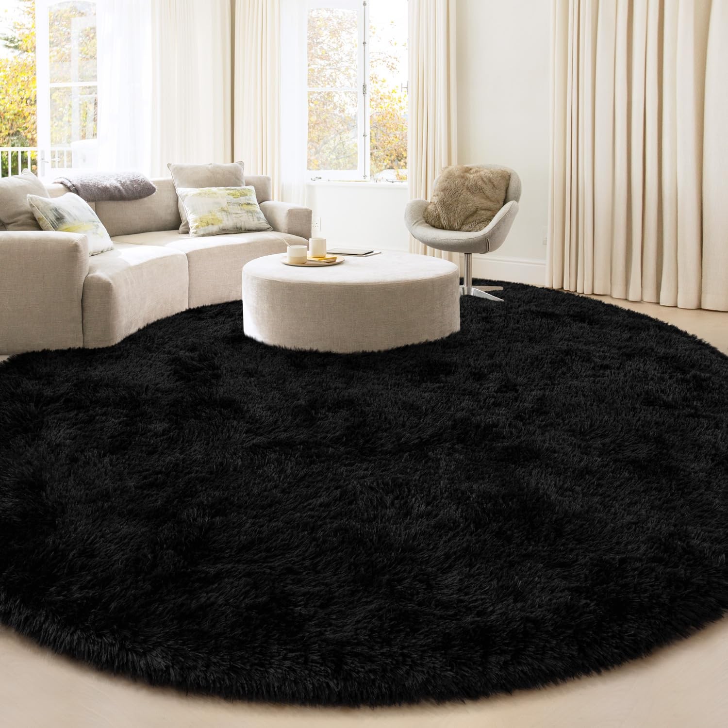 KIXINWA Large Round Area Rug Living Room, 6x6 Fluffy Soft Circle Rugs Bedroom