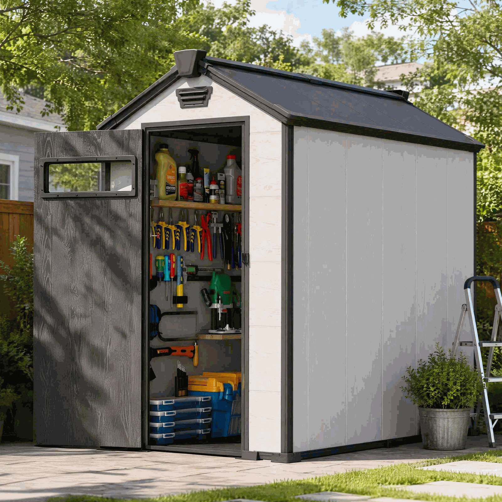 4x6 FT Outdoor Resin Storage Plastic Garden Shed with Floor and windows 4x6 FT Outdoor Resin Storage Plastic Garden Shed with Floor and windows