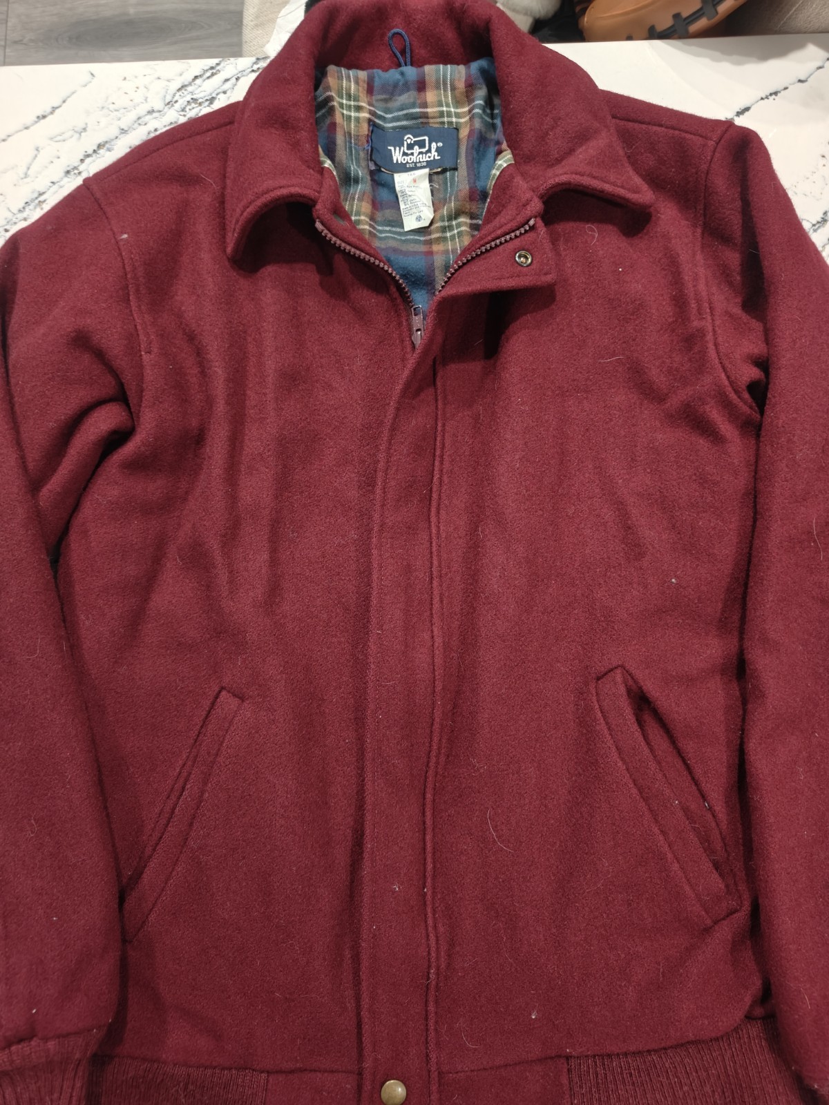 Vintage Wool Woolrich Men’s Red USA Full Zip Jacket Flannel Lined Short Bomber M Vintage Wool Woolrich Men’s Red USA Full Zip Jacket Flannel Lined Short Bomber M