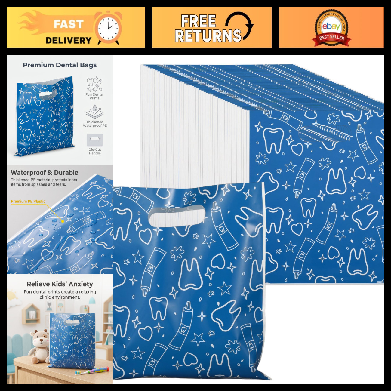 100 Dental Giveaway Bags, Toothbrush Bags, 8.3 100 Dental Giveaway Bags, Toothbrush Bags, 8.3
