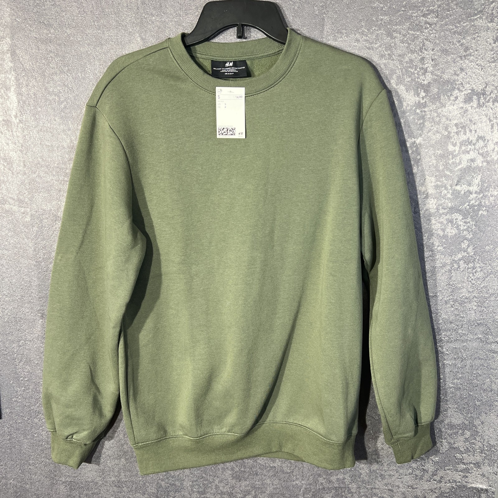 H&M Men\'s Relaxed Fit Crewneck Sweatshirt Green Size S NWT Fleece Lined