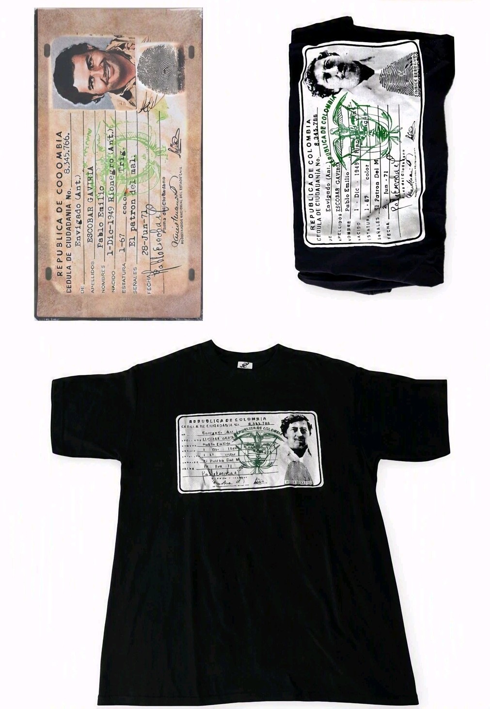 Pablo Escobar EL CHAPO Collectible Shirt & matching Car Plate, Yes From Colombia