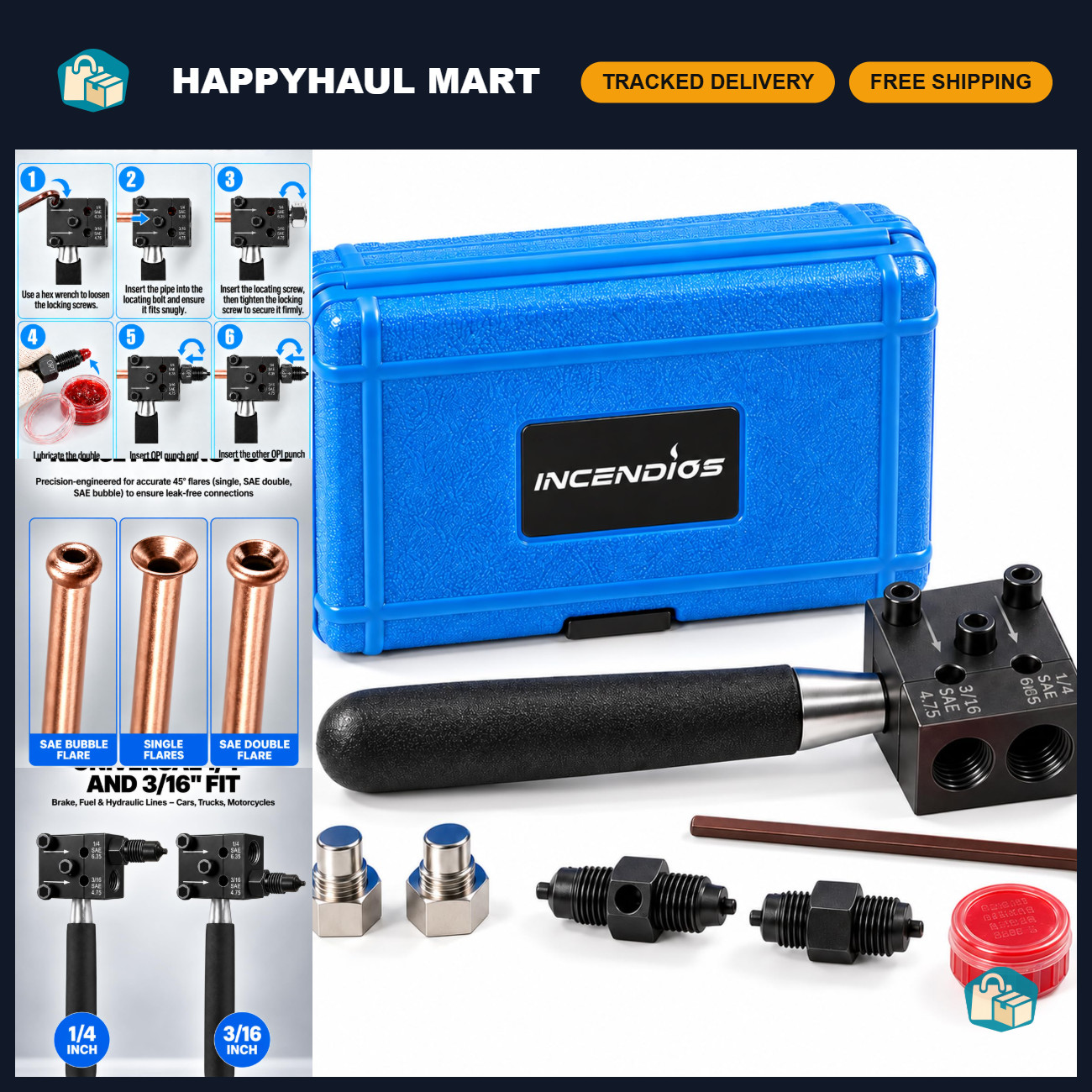 7Pcs Brake Line Flaring Tool Set - SAE Double Flare Kit for 3/16