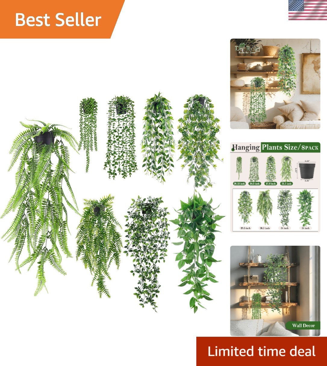Elegant 8Pcs Artificial Hanging Plants - Transform Your Space with Style